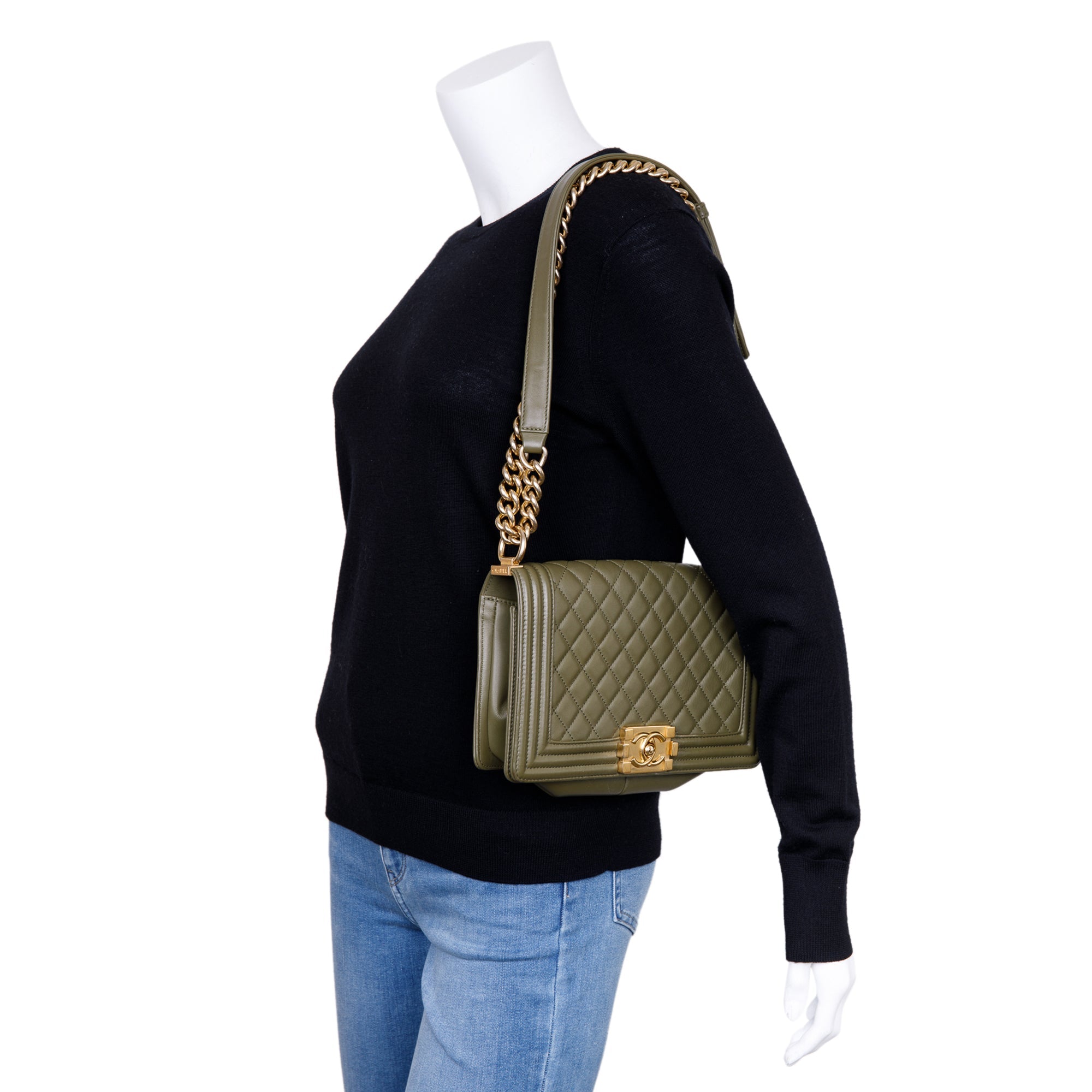 Chanel Green Lambskin Medium Boy Bag