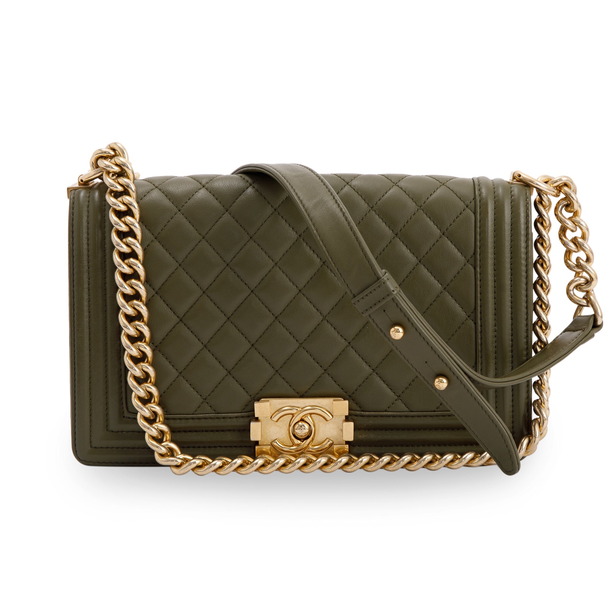 Olive Green Chanel Boy Bag Green Chanel Green Lambskin Medium Boy