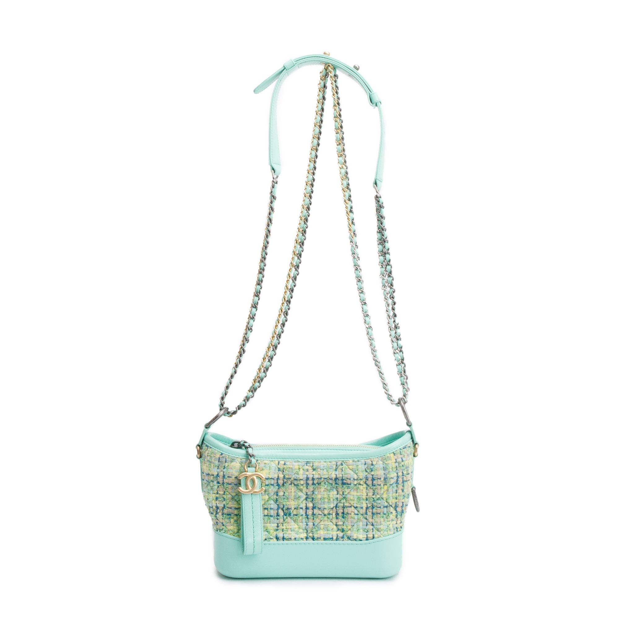 Chanel Green Tweed Calfskin Leather Small Gabrielle Hobo