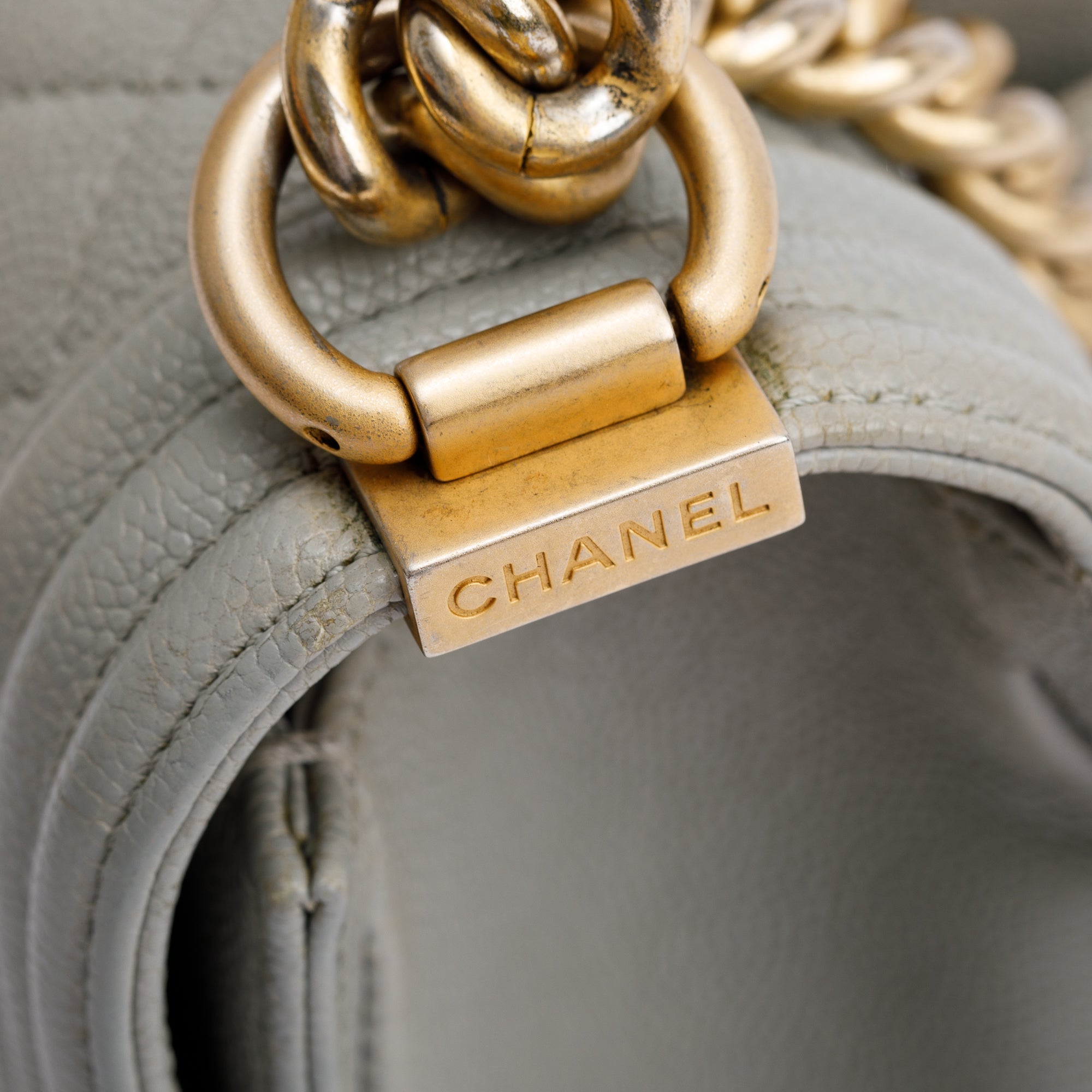 Chanel Grey Caviar Leather Medium Boy Bag w/ Box, Receipt & Authenticity Card