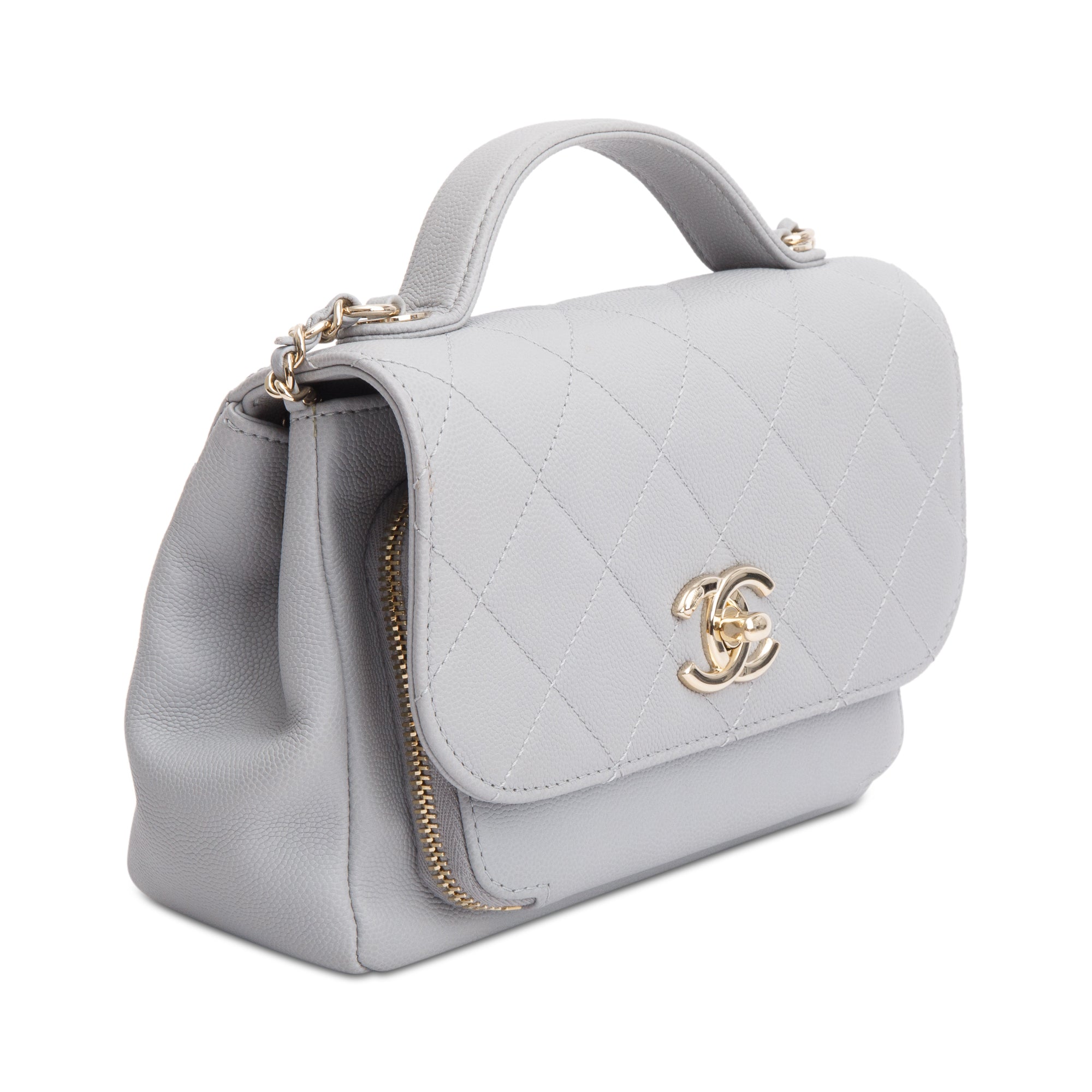 Chanel Grey Caviar Leather Small Business Affinity Flap Bag w/ Authenticity Card