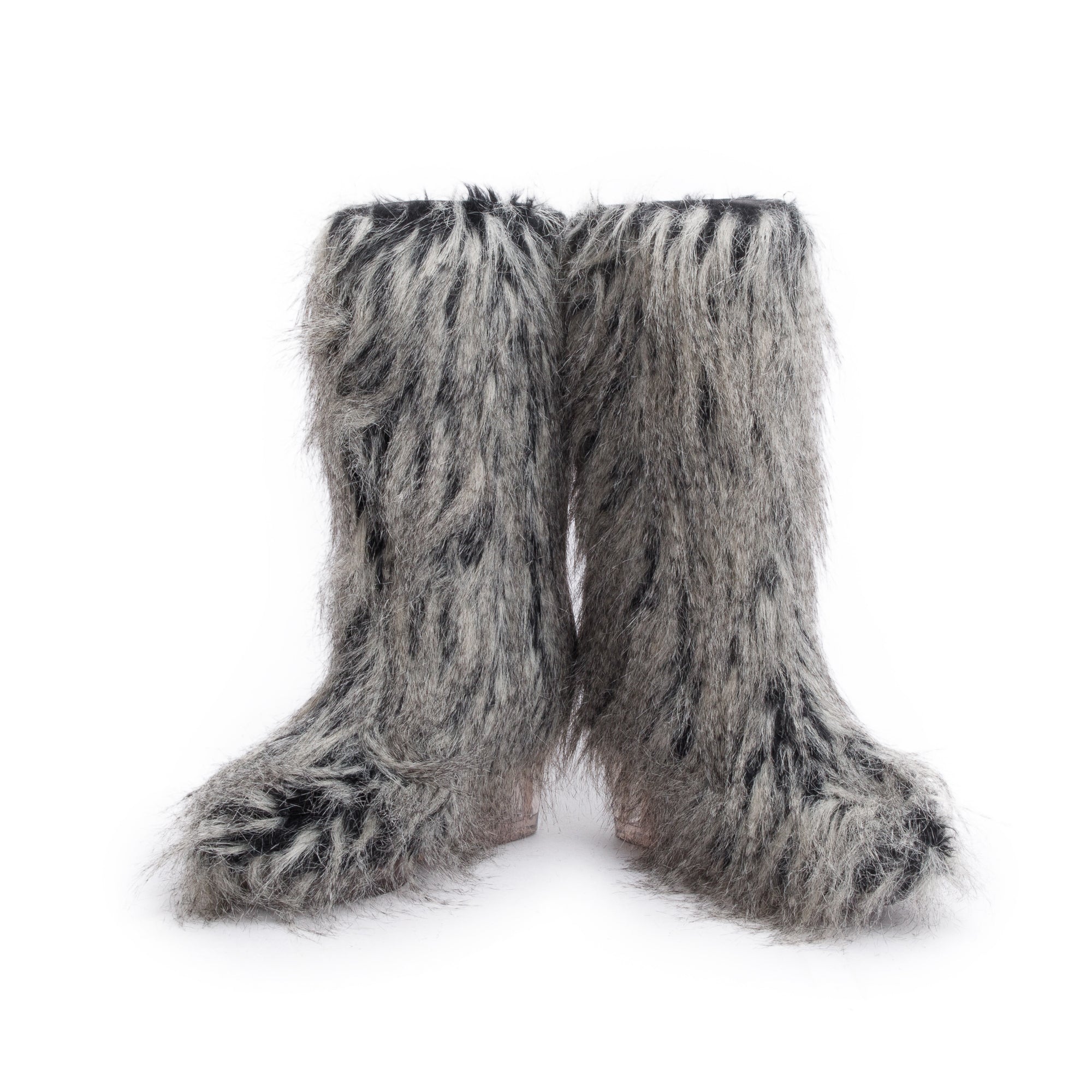 Chanel Grey Fantasy Fau Fur Icicle Heel Mukluks Boots, Size 38