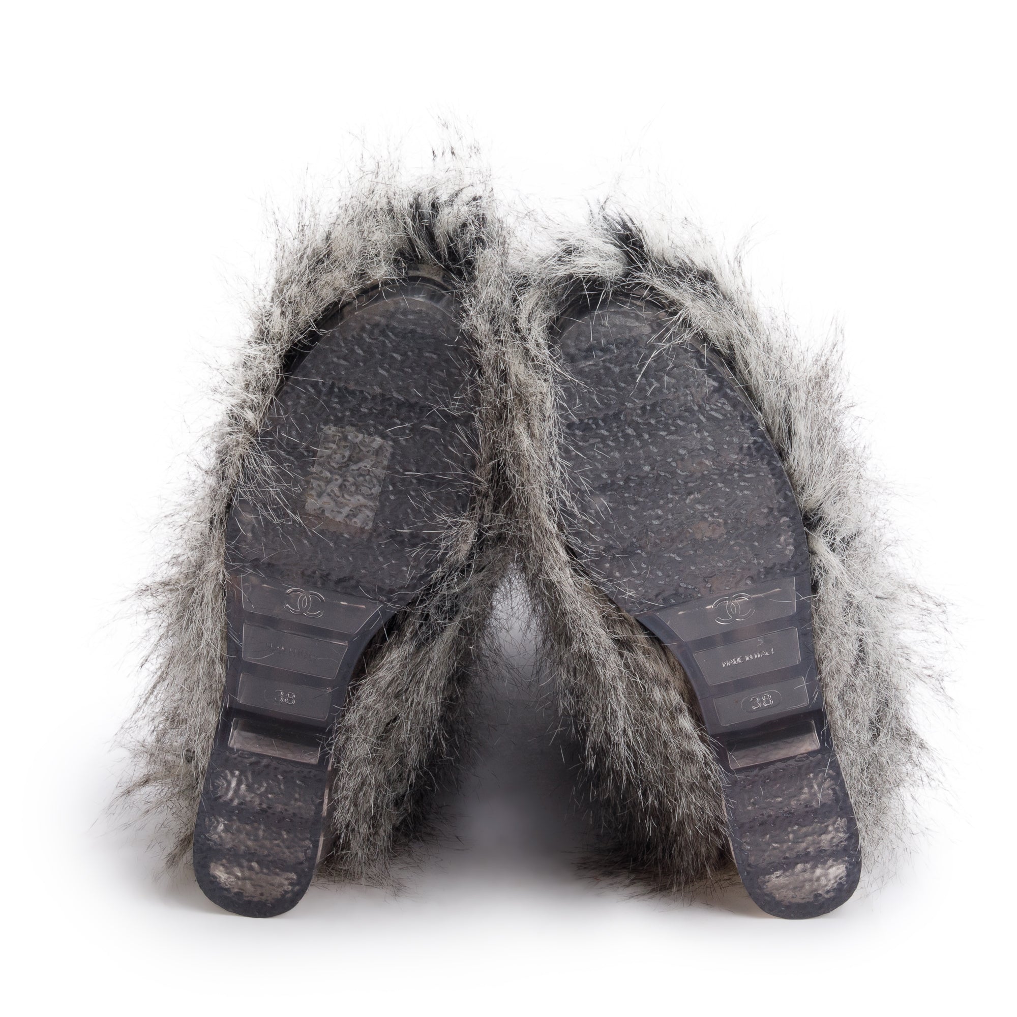 Chanel Grey Fantasy Fau Fur Icicle Heel Mukluks Boots, Size 38