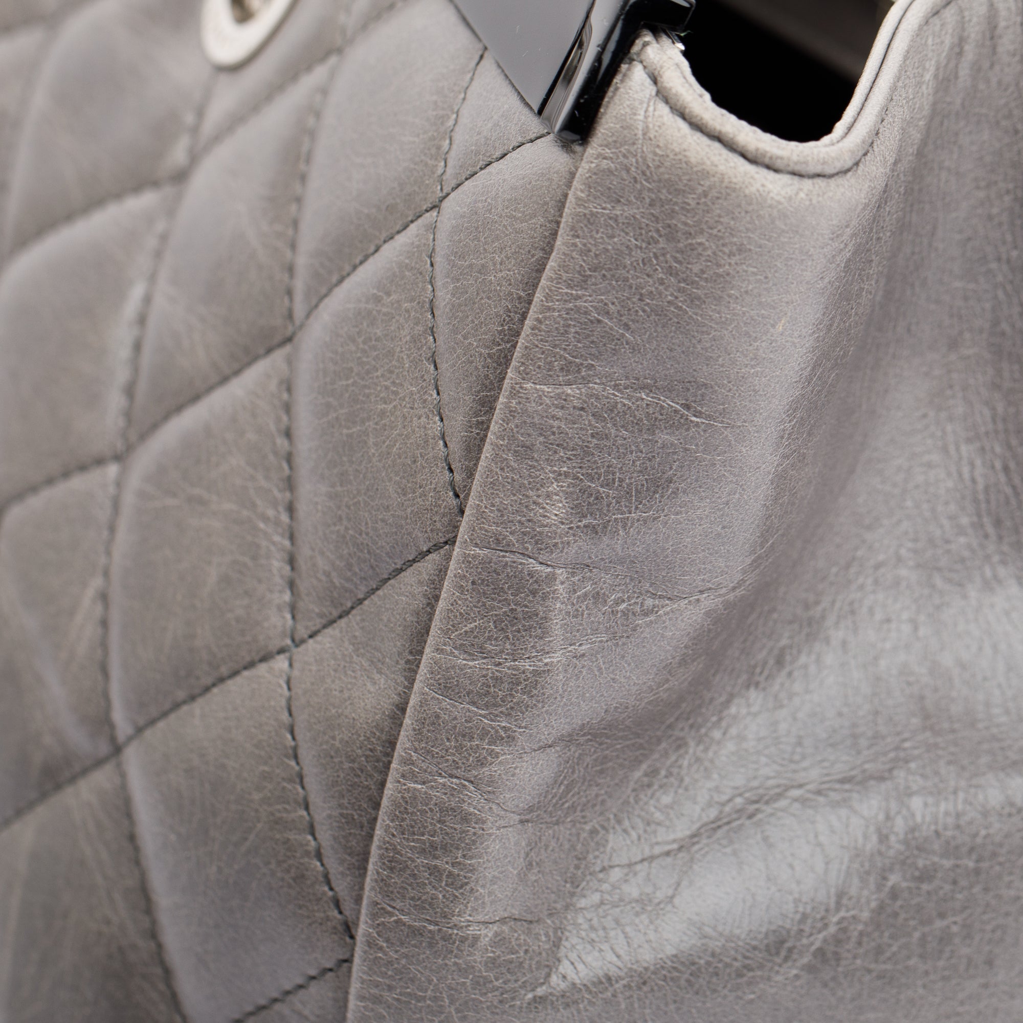 Chanel Grey Glazed Calfskin Leather Large CC Delivery Tote