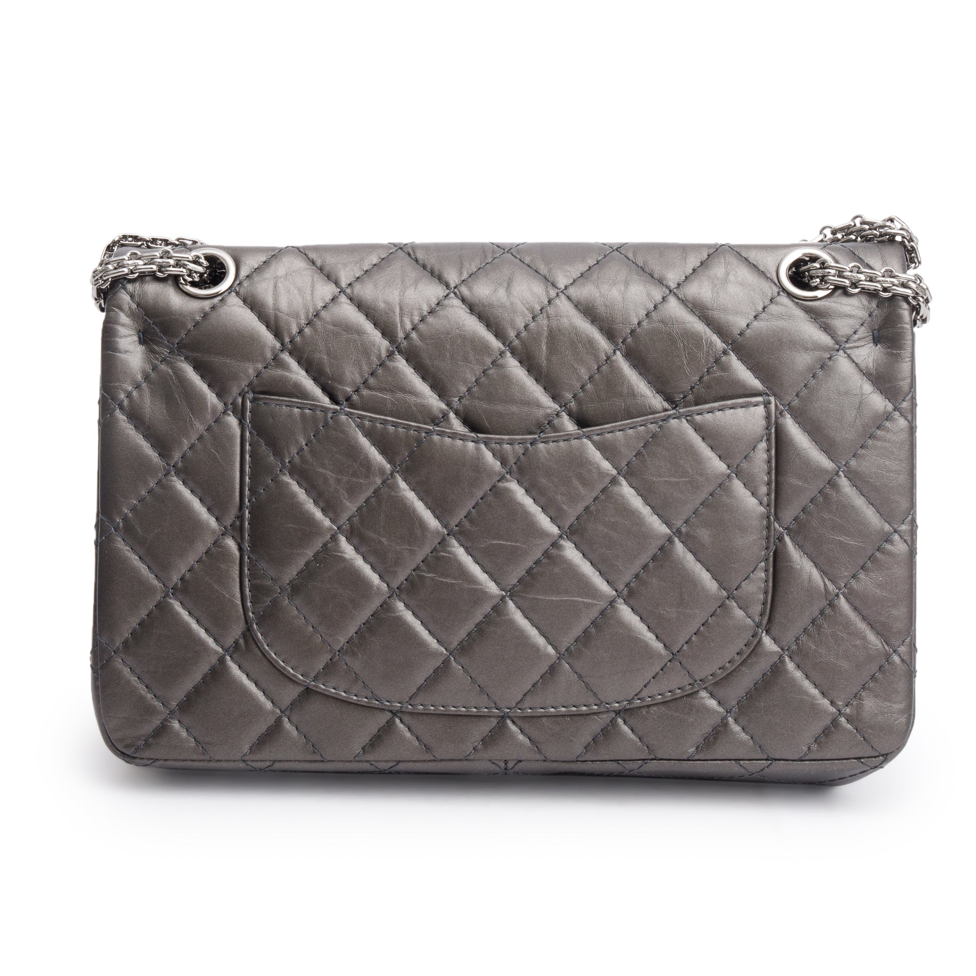 Chanel Grey Metallic Aged Calfskin Leather 2.55 Reissue 226 Double Flap Bag w/ Box