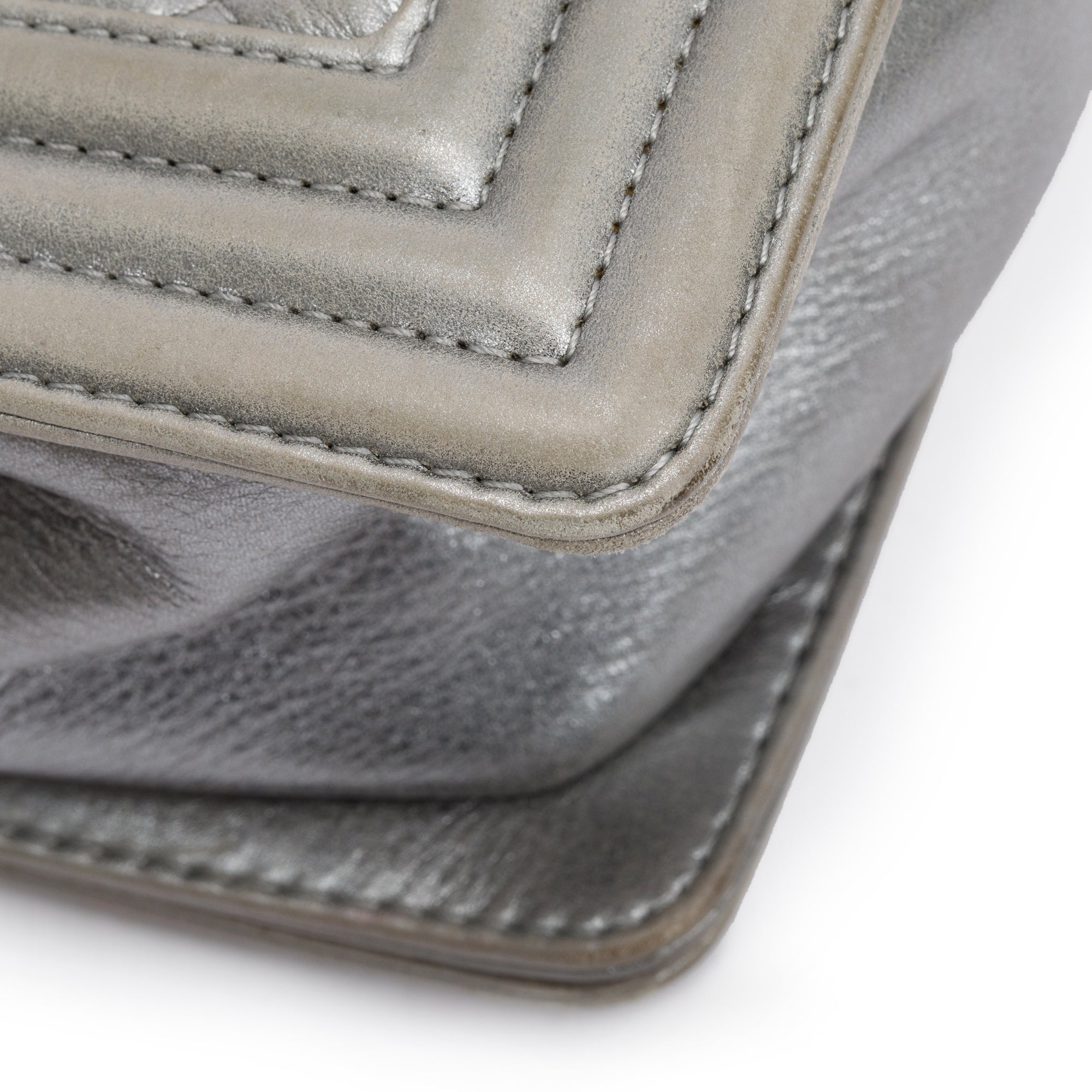 Chanel Grey Metallic Lambskin Leather Medium Boy Bag