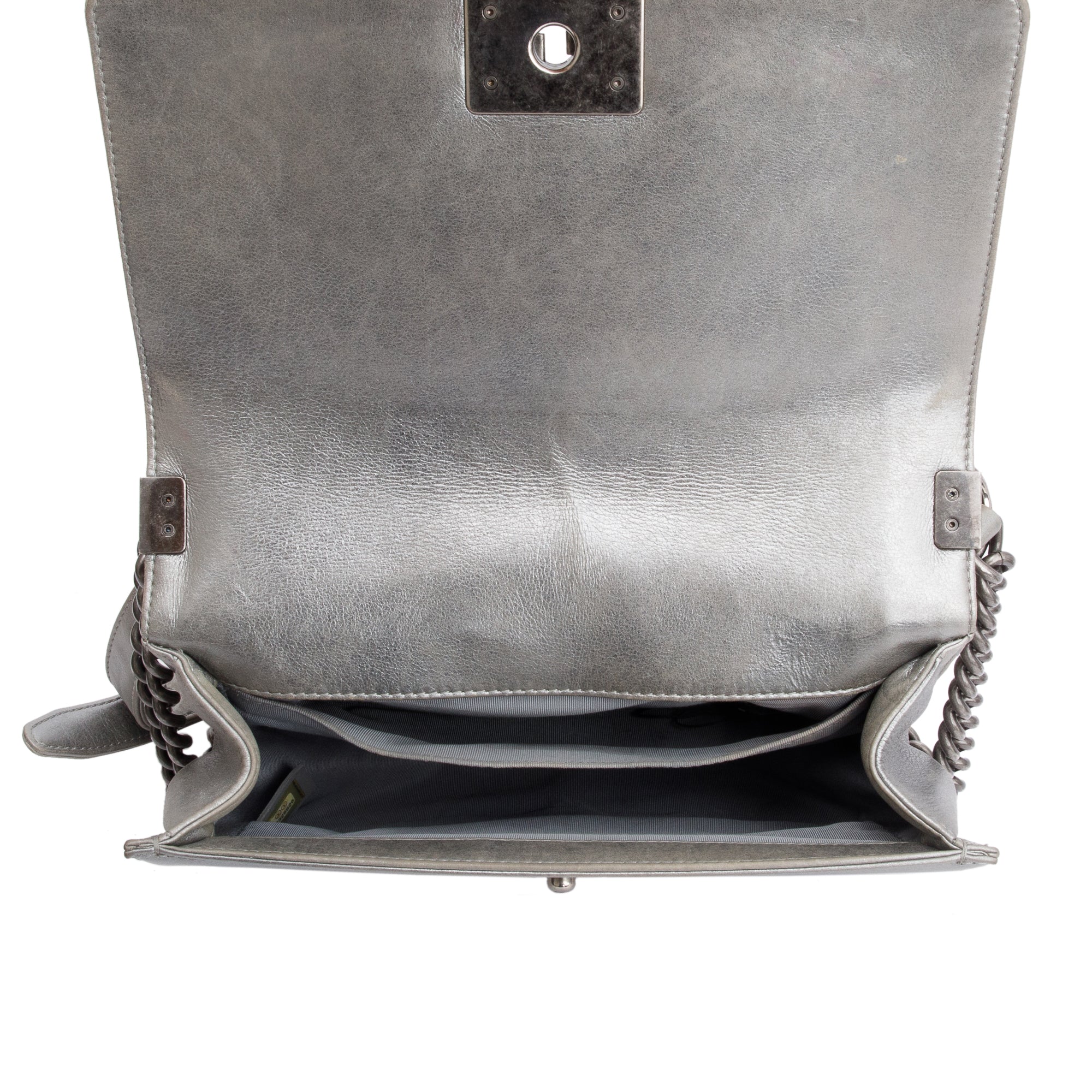 Chanel Grey Metallic Lambskin Leather Medium Boy Bag