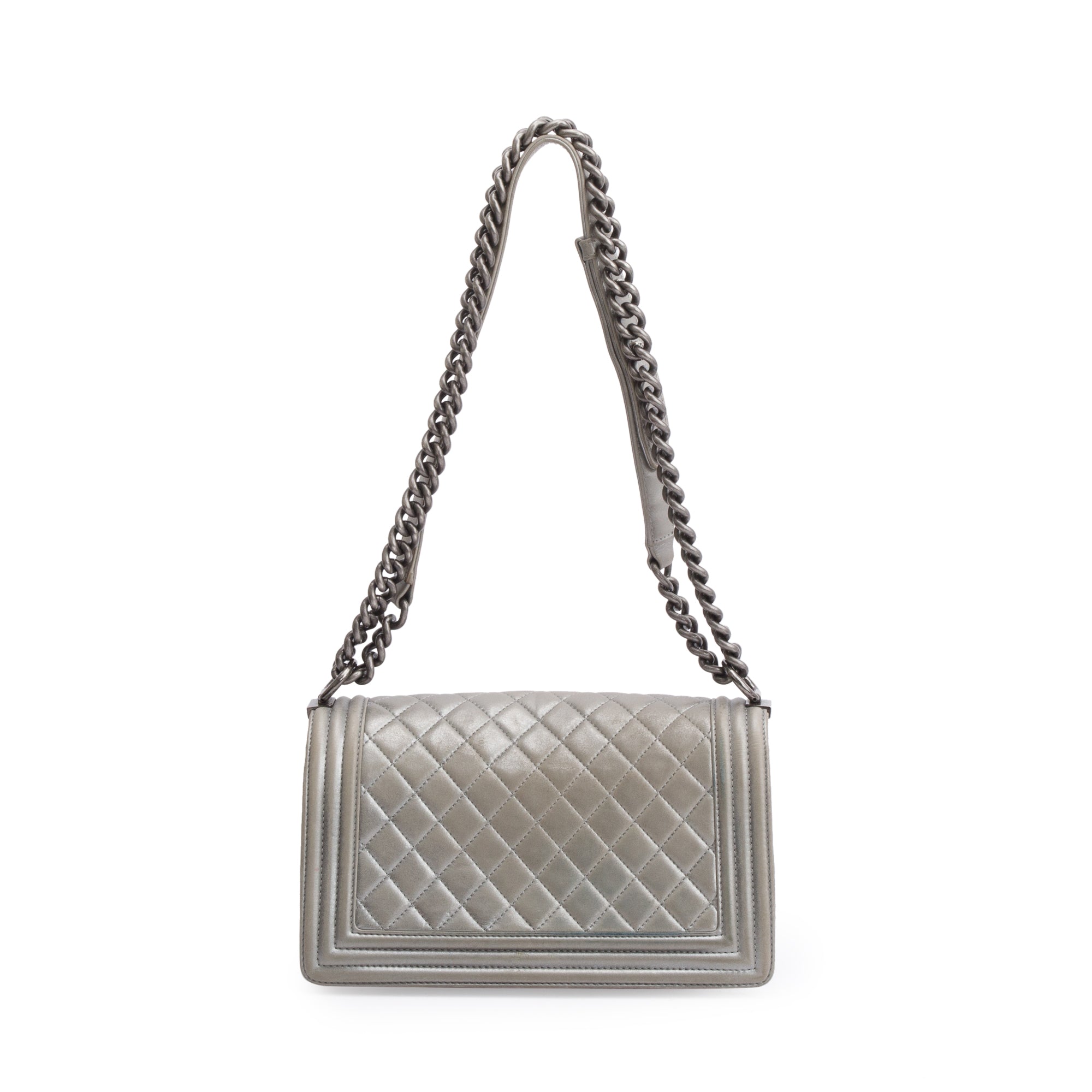 Chanel Grey Metallic Lambskin Leather Medium Boy Bag