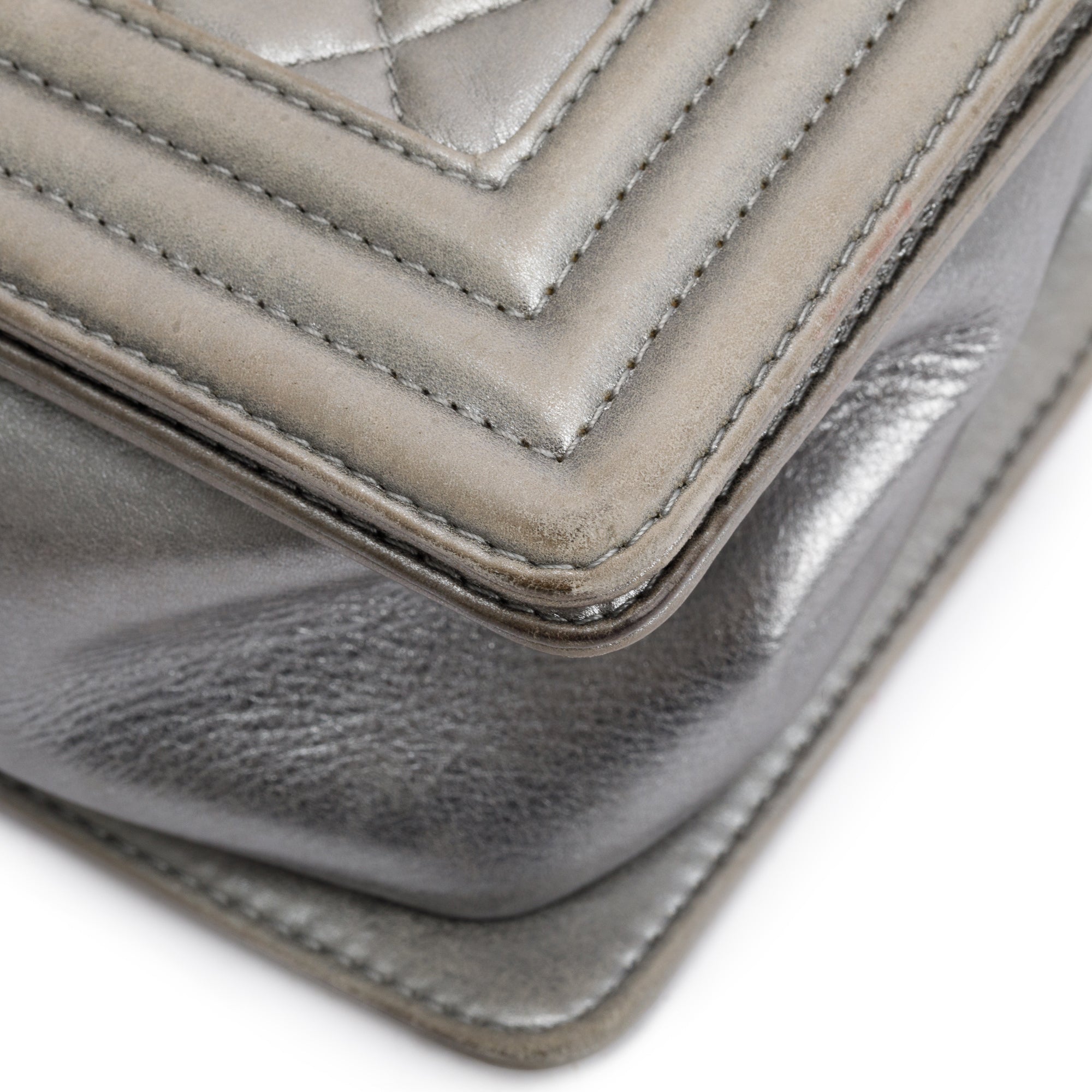 Chanel Grey Metallic Lambskin Leather Medium Boy Bag