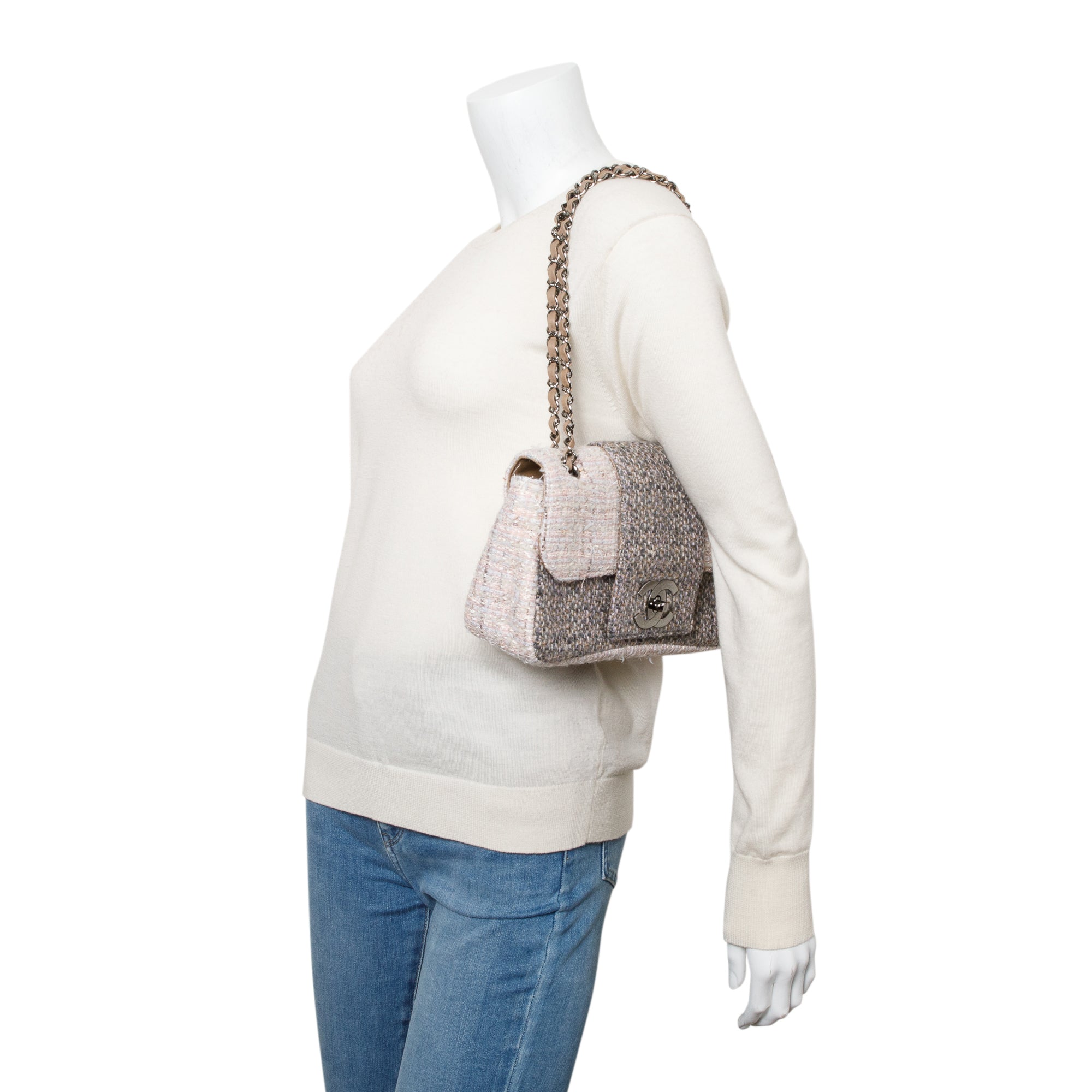 Chanel Grey Multicolor Tweed Medium Fantasy Flap Bag w/ Authenticity Card