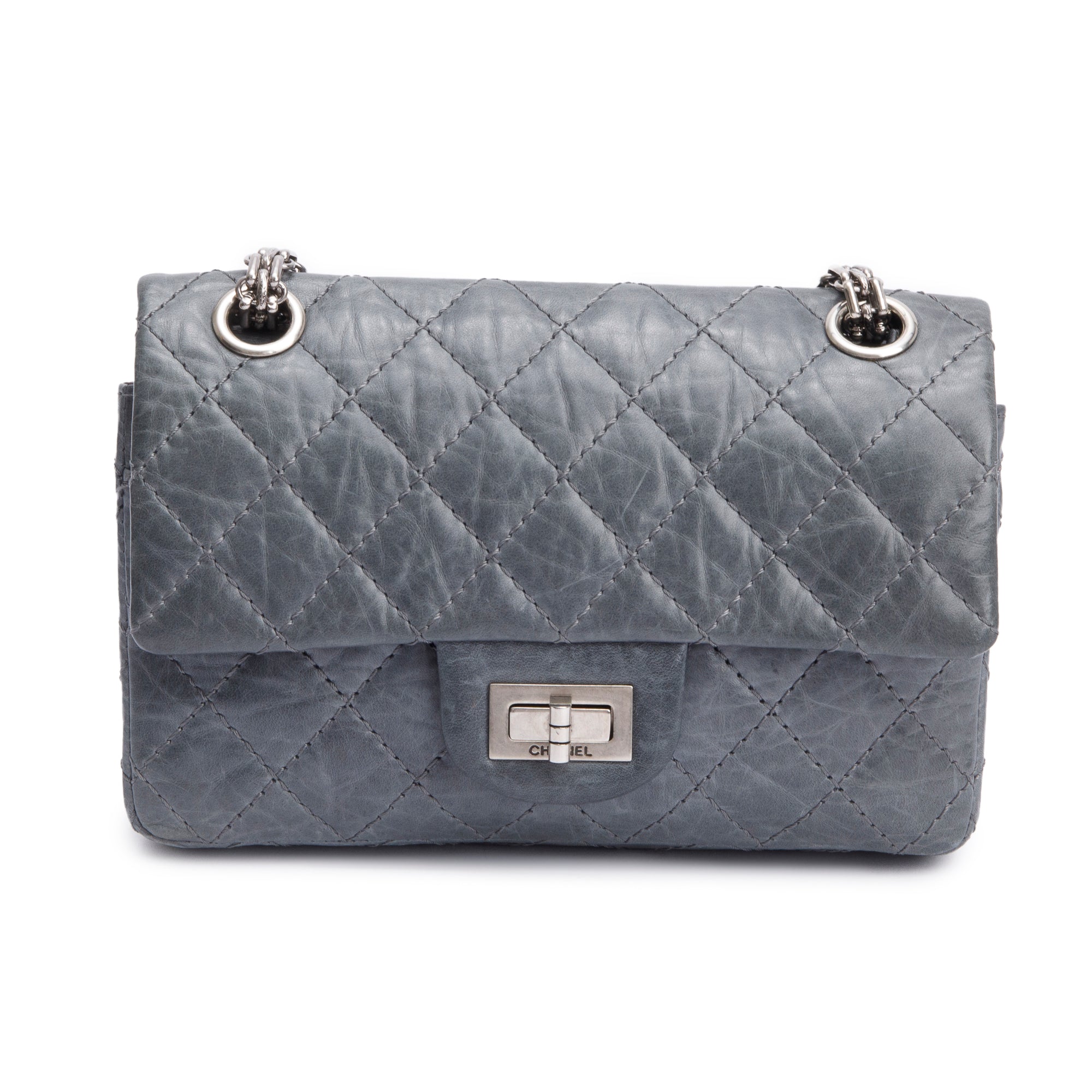 Chanel Grey Quilted Calfskin Leather 2.55 Reissue Mini Double Flap Bag
