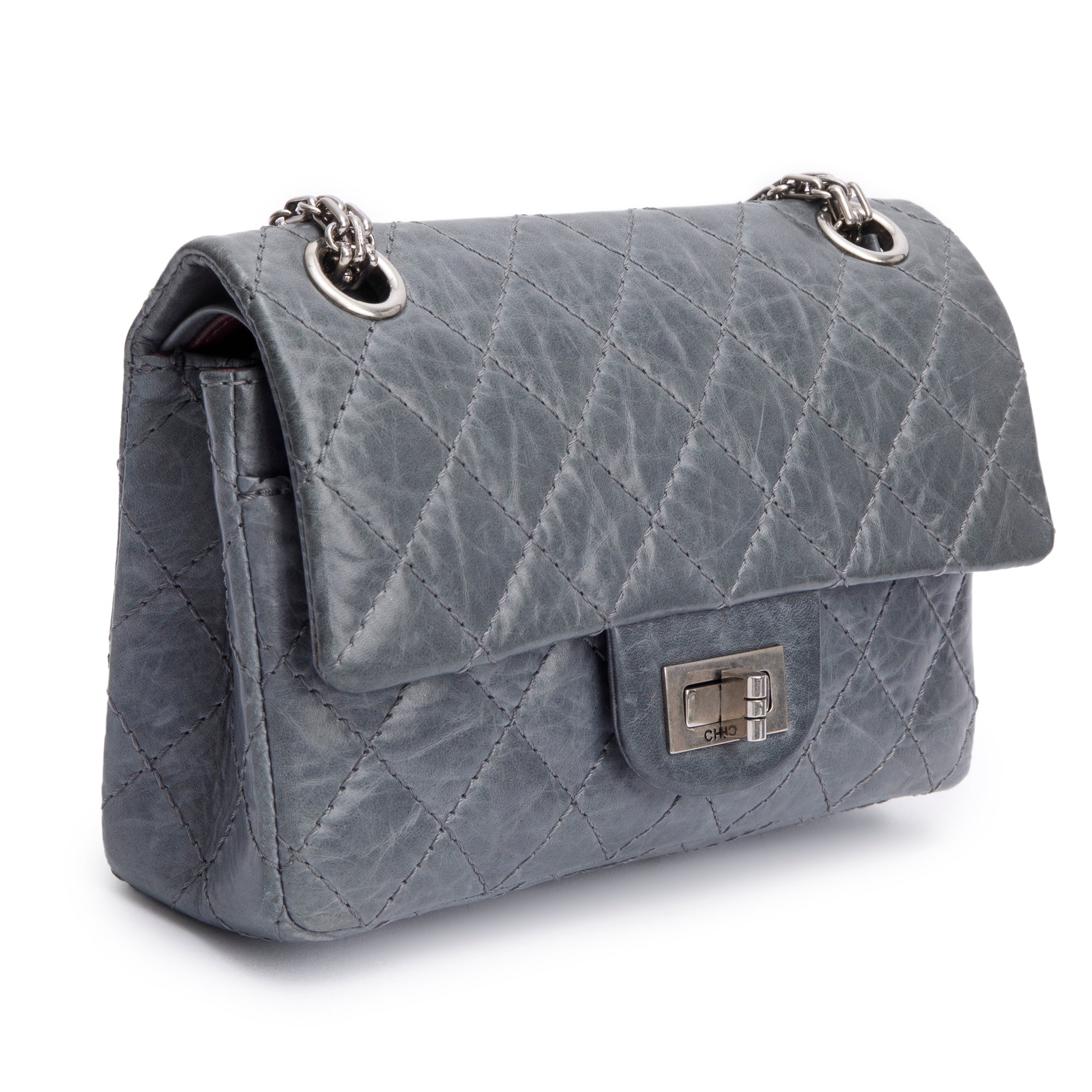 Chanel Grey Quilted Calfskin Leather 2.55 Reissue Mini Double Flap Bag