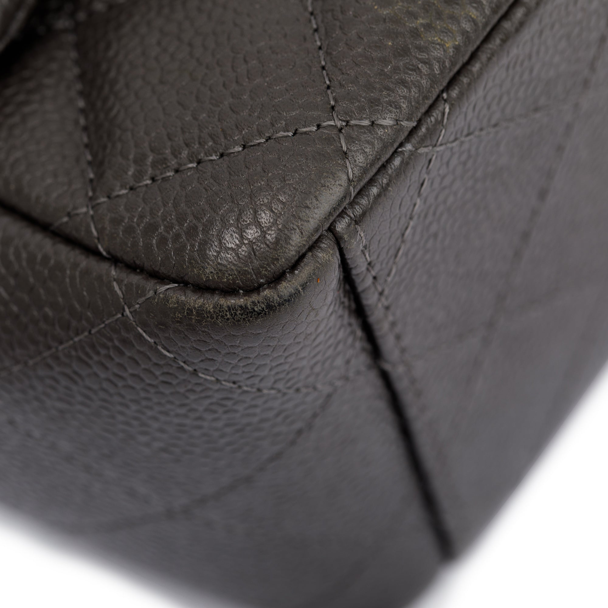 Chanel Grey Quilted Caviar Leather Classic Maxi Double Flap Bag w/ Authenticity Card