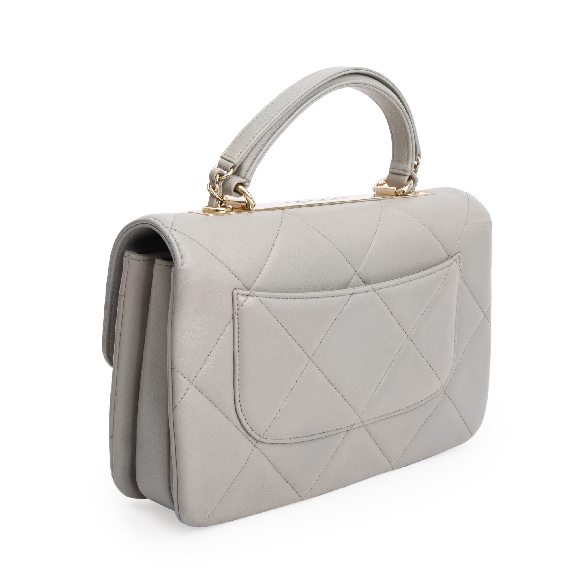 Chanel Grey Quilted Lambskin Trendy CC Medium Top Handle Flap Bag w/ Authenticity Card