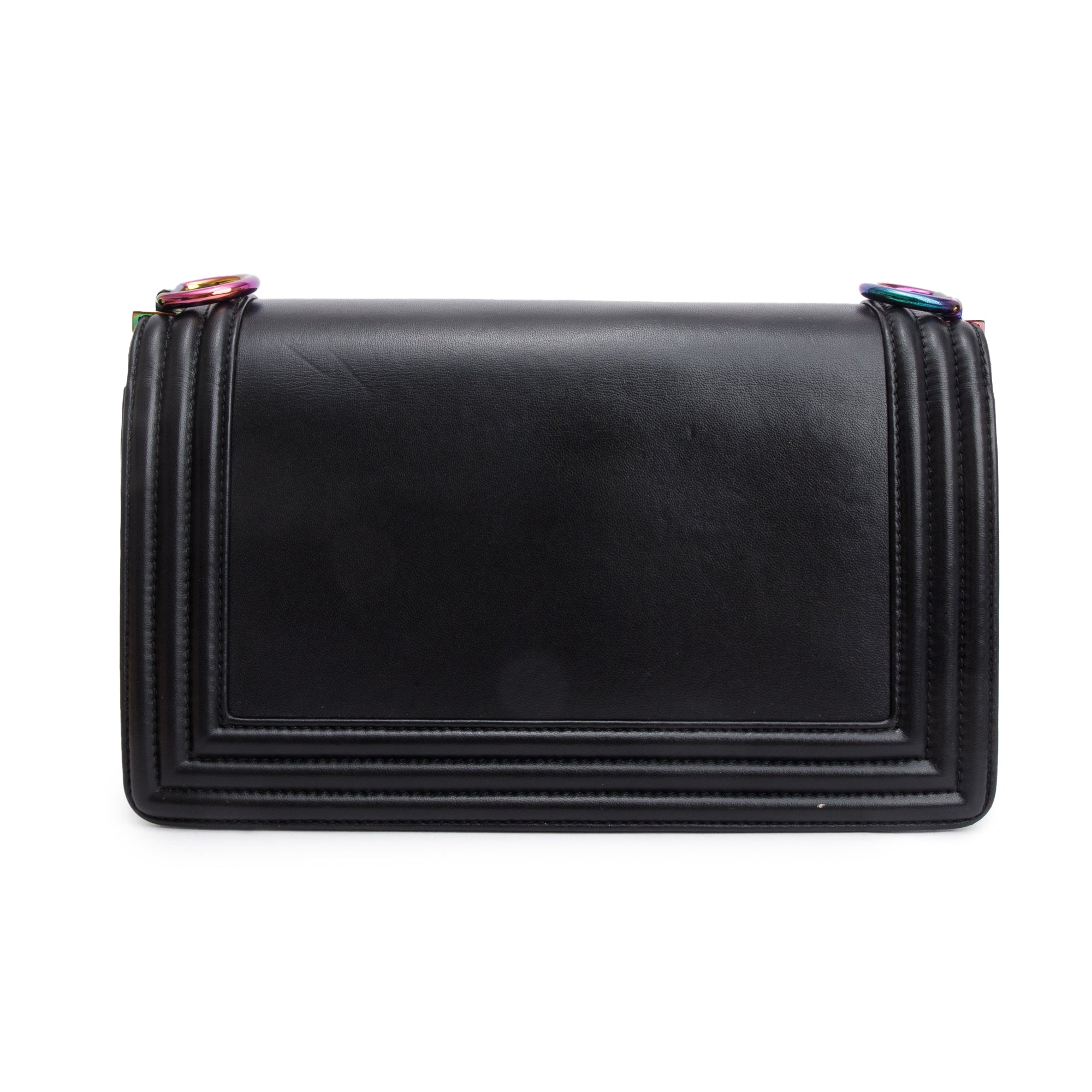 Chanel Iridescent Metal Black Lambskin Leather LED Medium Boy Bag