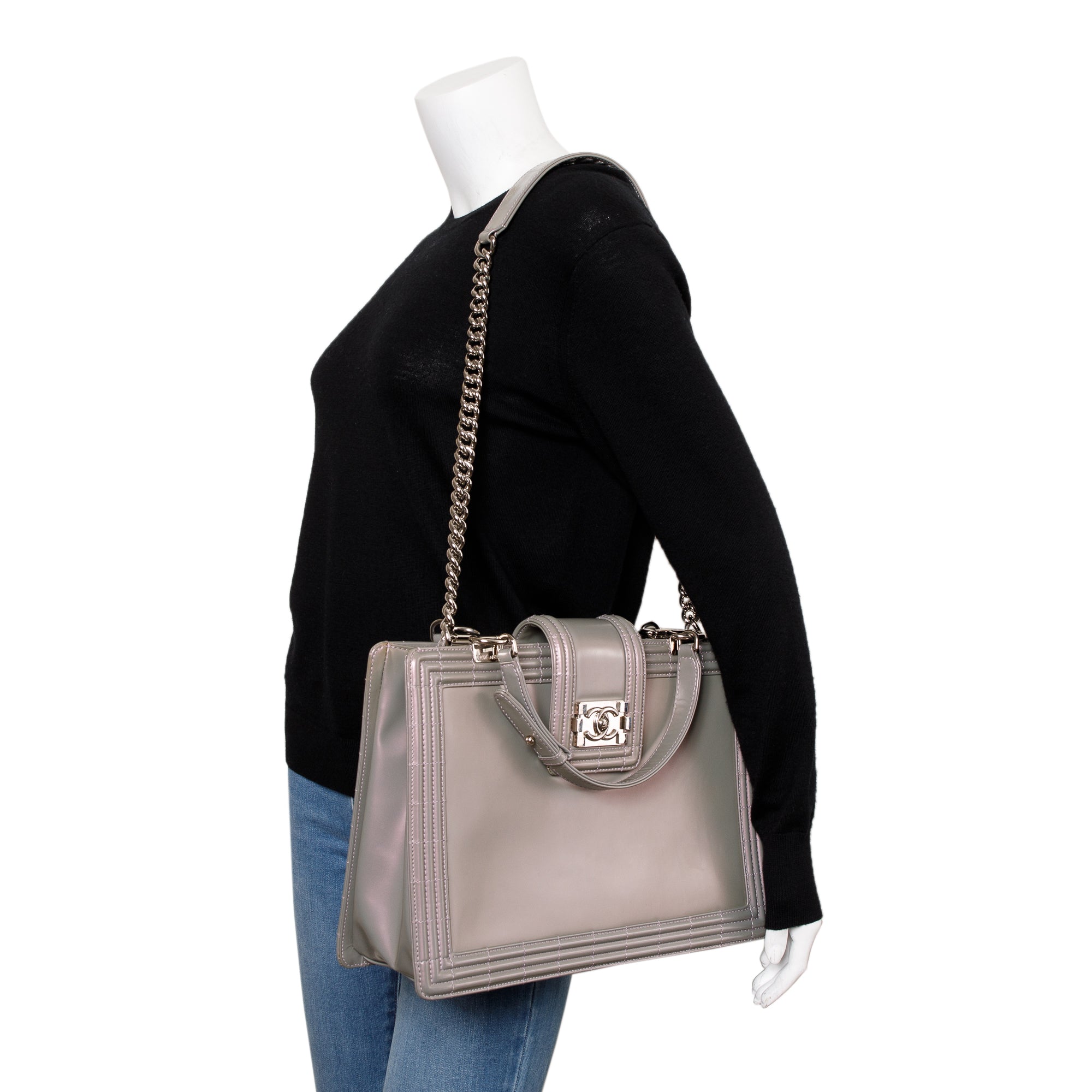 Chanel Iridescent Patent Leather Reverso Boy Shopping Tote – OLIVER'S