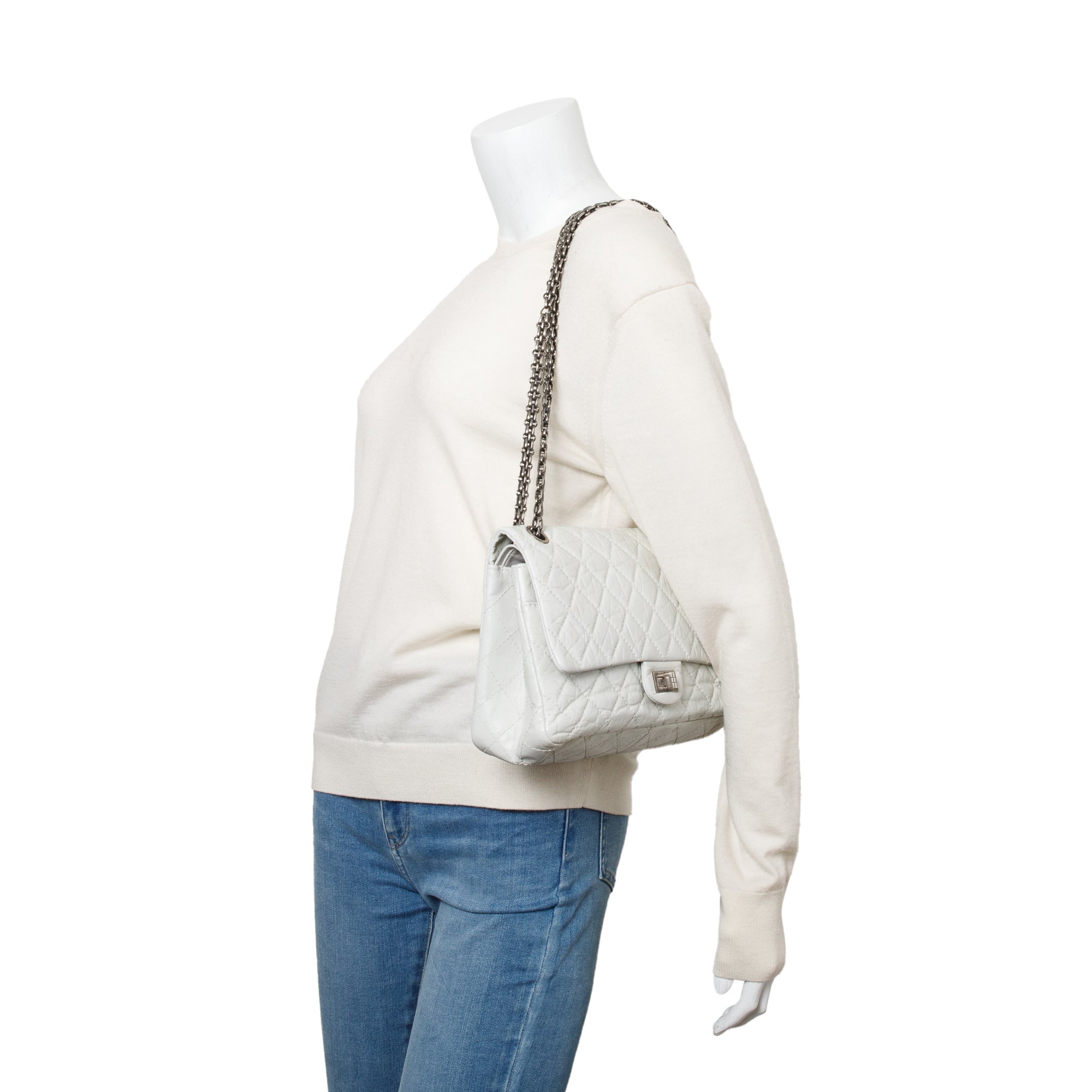 Chanel Ivory Aged Calfskin Leather 2.55 Reissue 226 Double Flap Bag