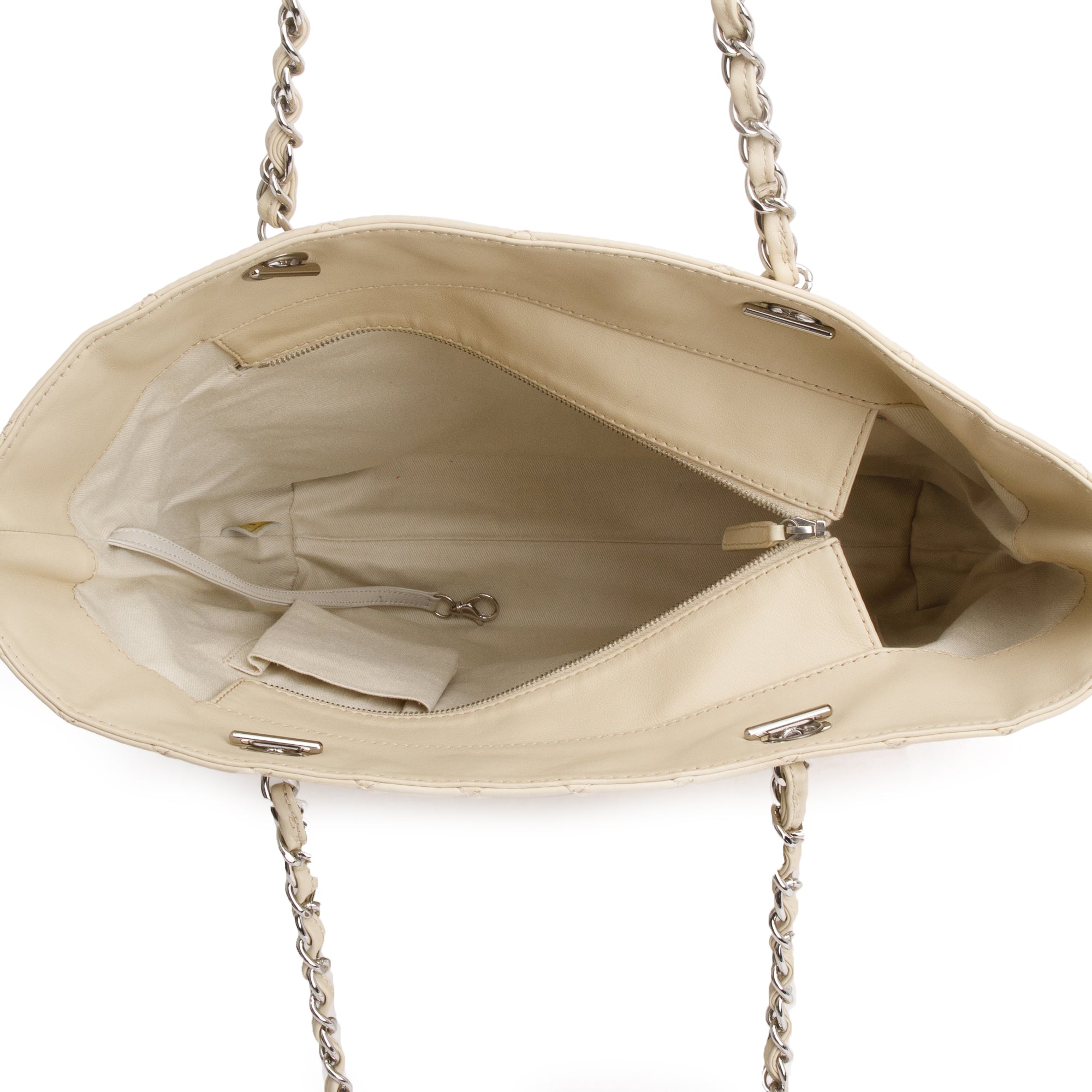 Chanel Ivory Quilted Calfskin Leather In the Business North South Tote w/ Authenticity Card