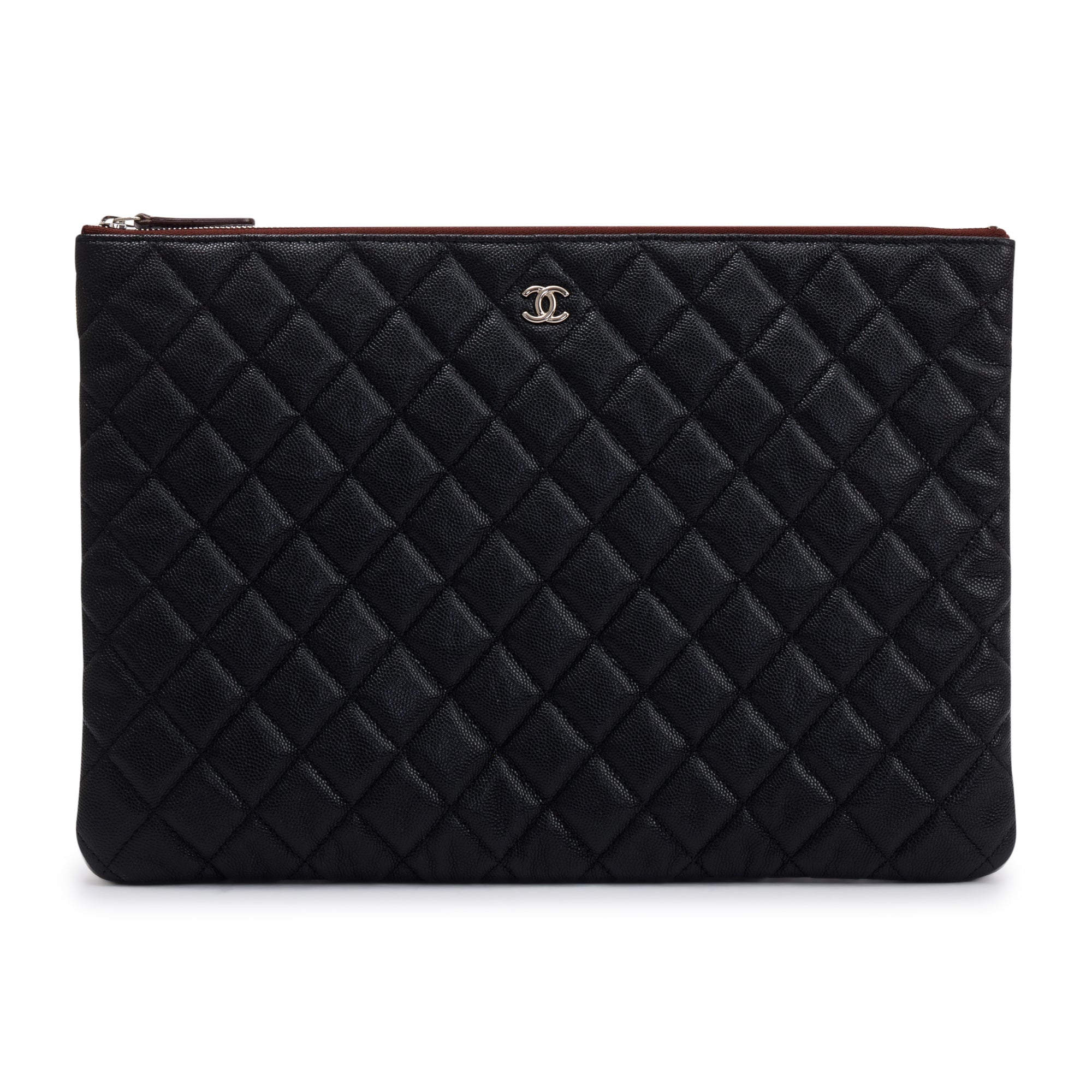 Chanel Large Quilted Caviar Leather O-Case Clutch w/ Box