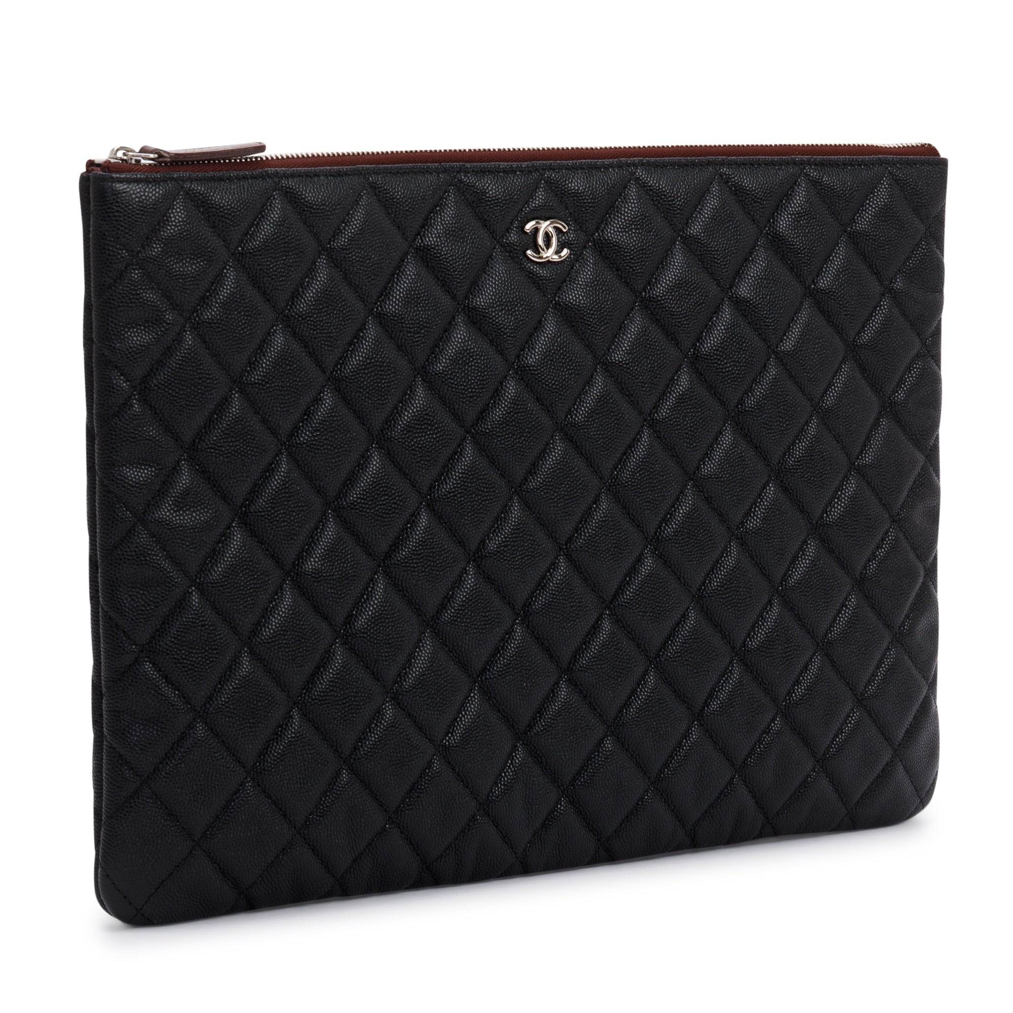 Chanel Large Quilted Caviar Leather O-Case Clutch w/ Box