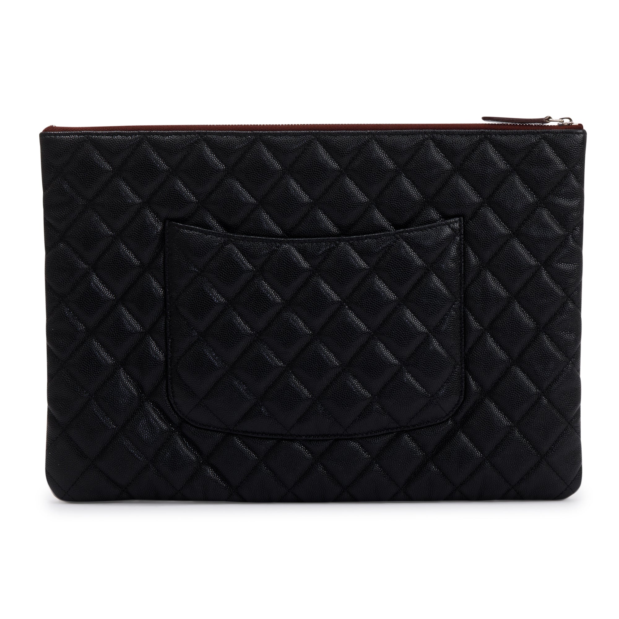 Chanel Large Quilted Caviar Leather O-Case Clutch w/ Box