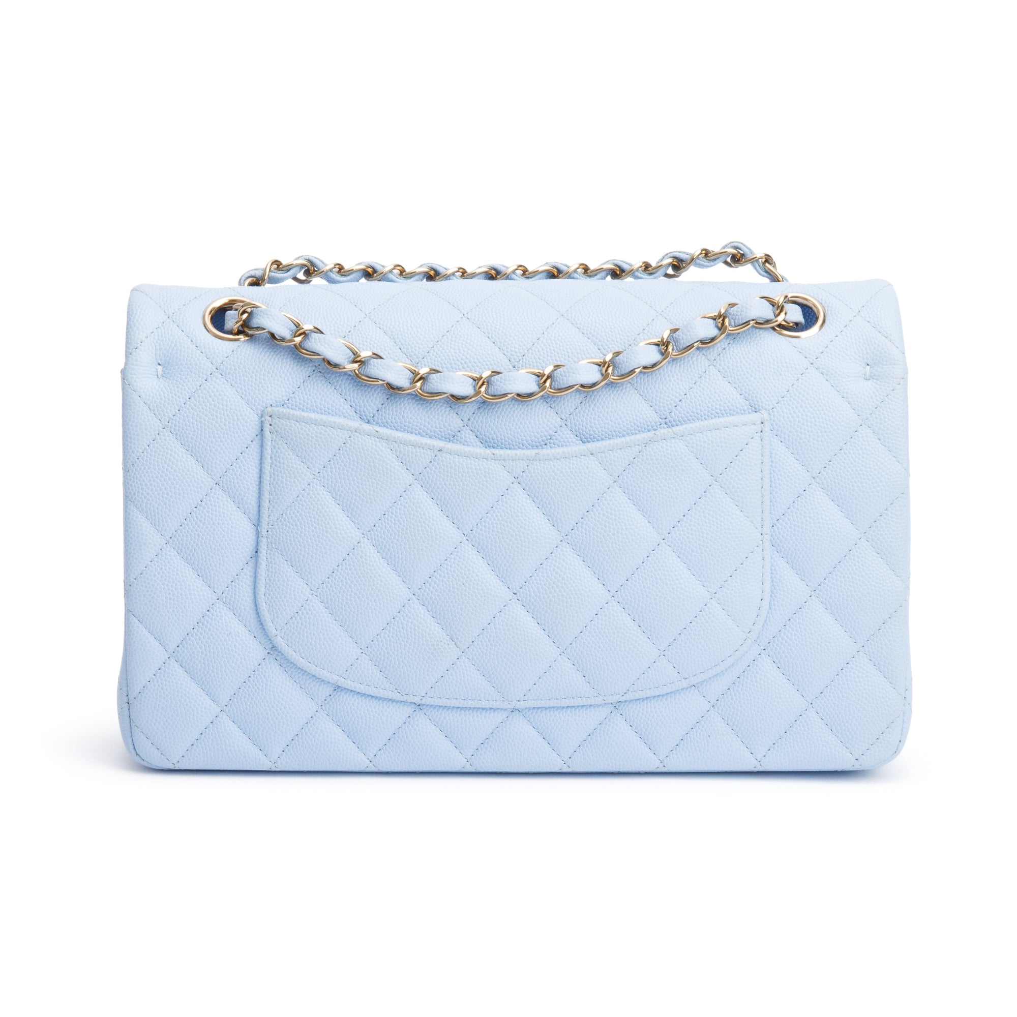 Chanel Light Blue Quilted Caviar Leather Classic Medium Double Flap Bag w/ Box