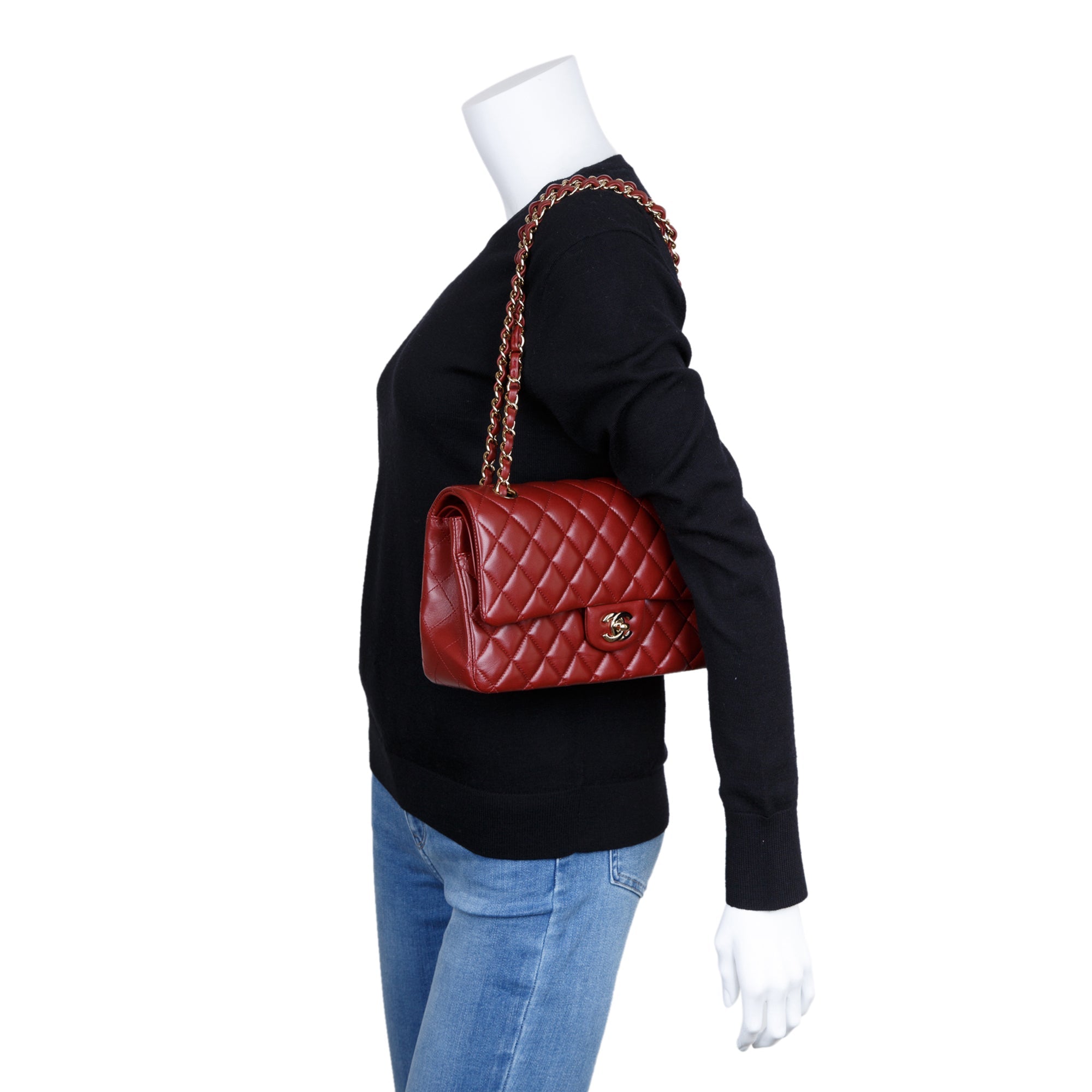 Chanel Maroon Lambskin Leather Classic Medium Double Flap Bag w/ Box & Authenticity Card