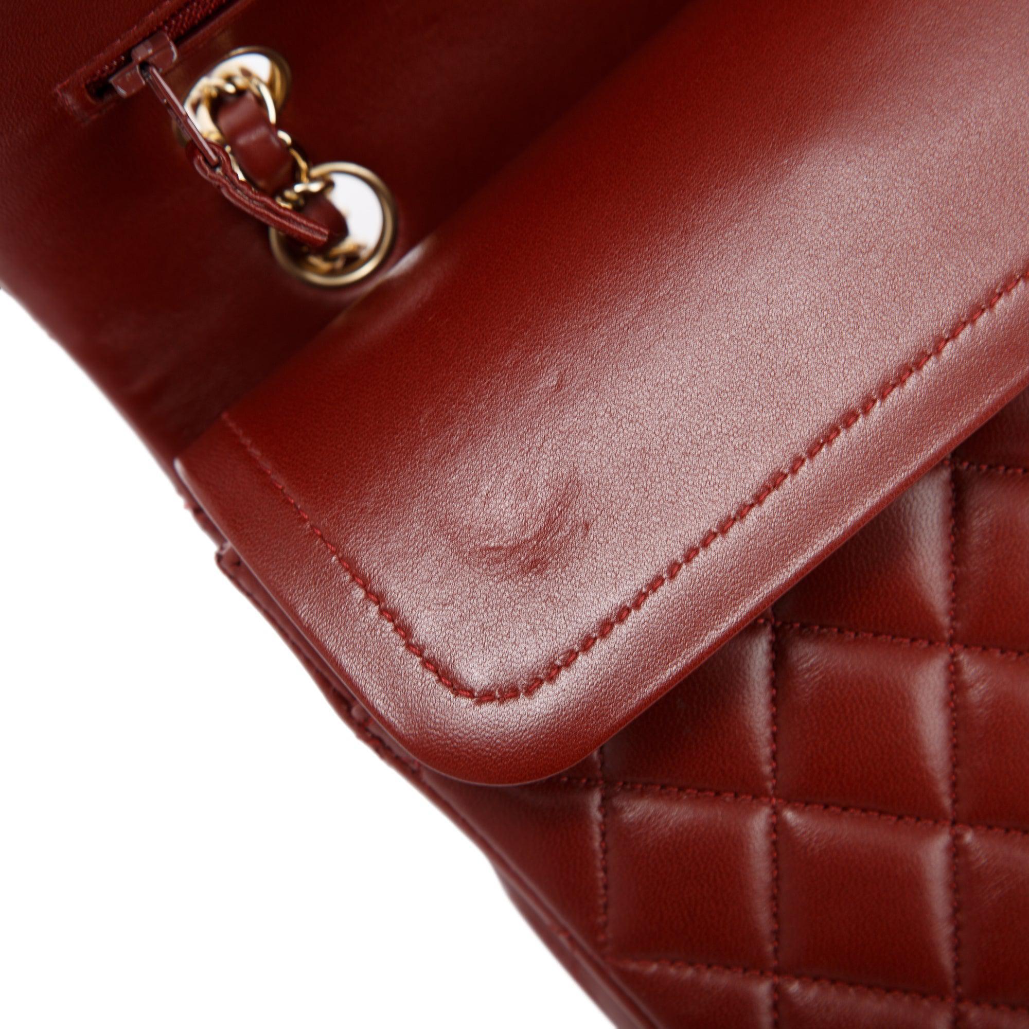 Chanel Maroon Lambskin Leather Classic Medium Double Flap Bag w/ Box & Authenticity Card
