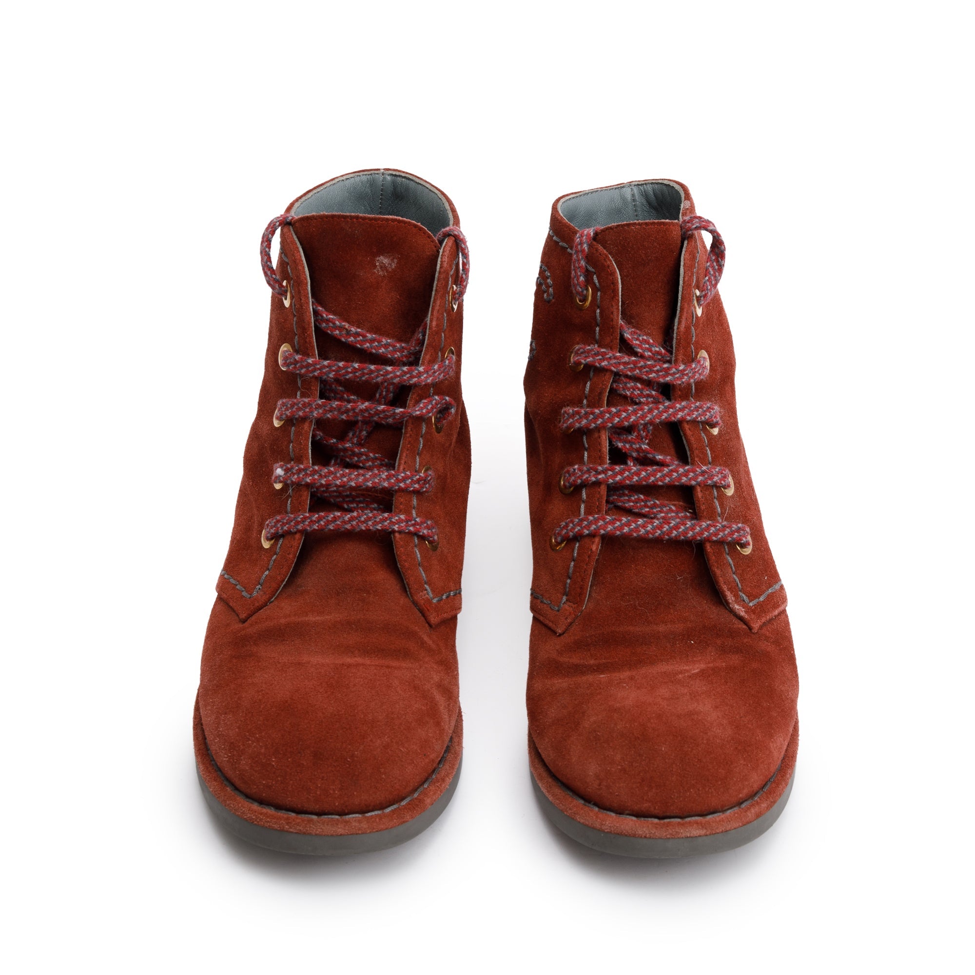 Chanel Maroon Suede Interlocking CC Logo Lace-Up Boots, Size 36.5