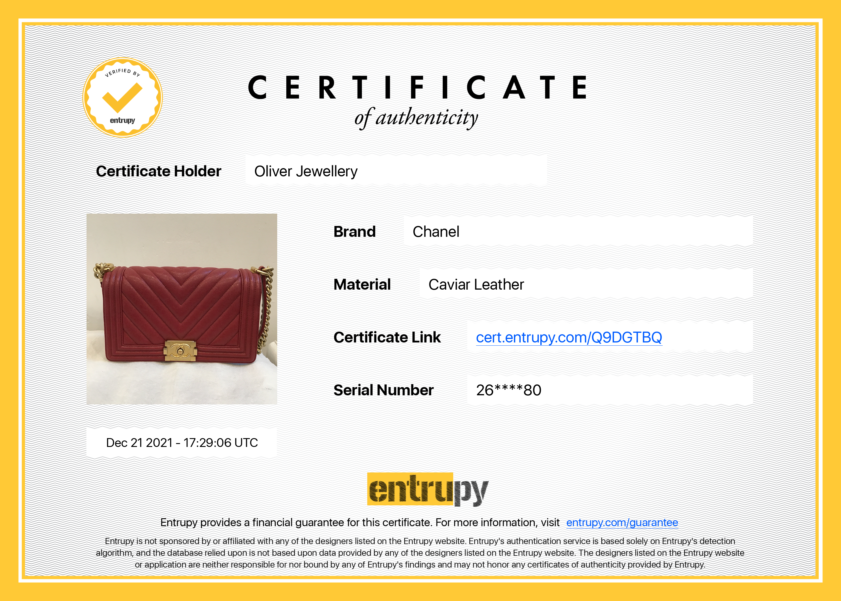Chanel Medium Chevron Boy Bag w/ Box & Authenticity Card
