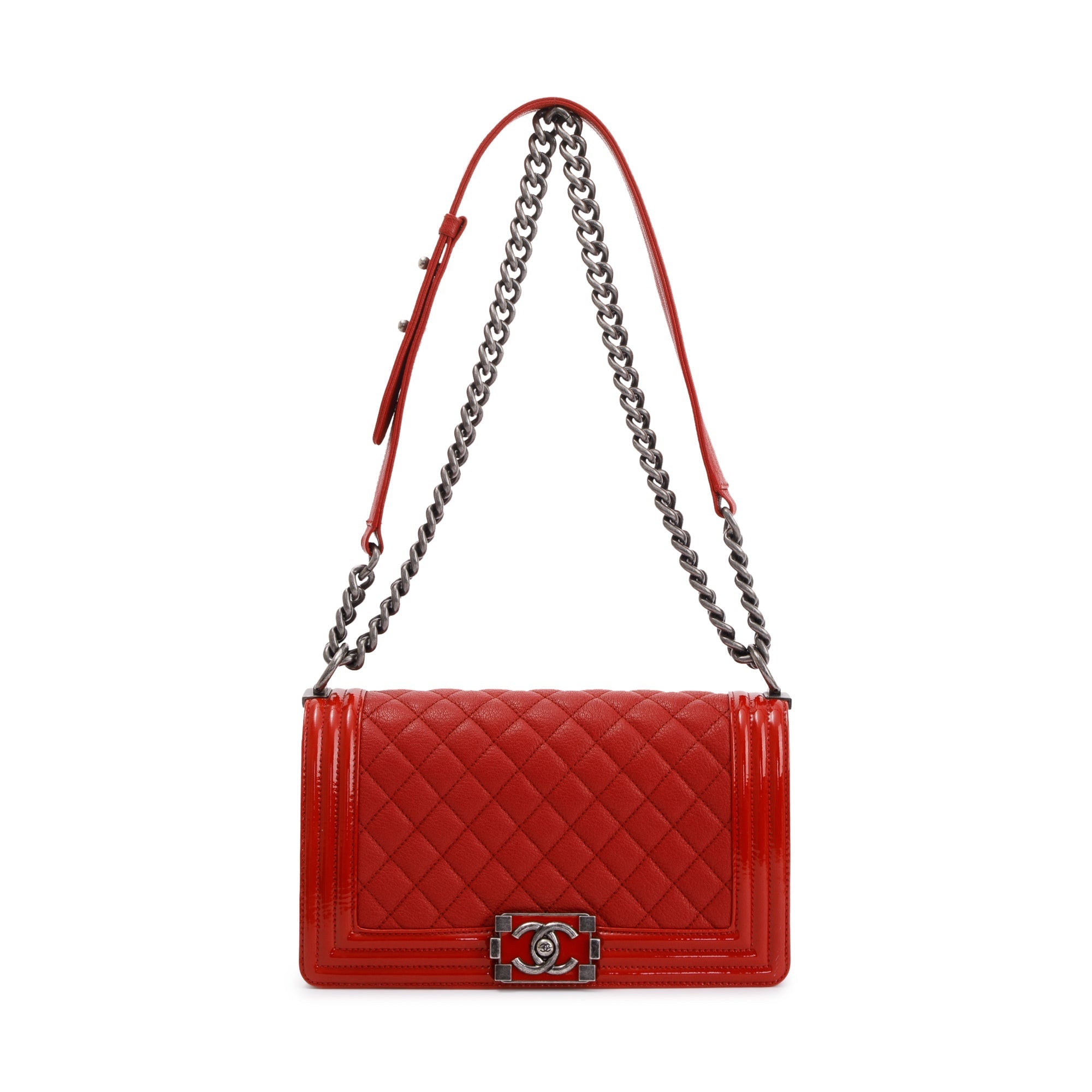 Chanel Medium Patent Leather Trimmed Boy Bag