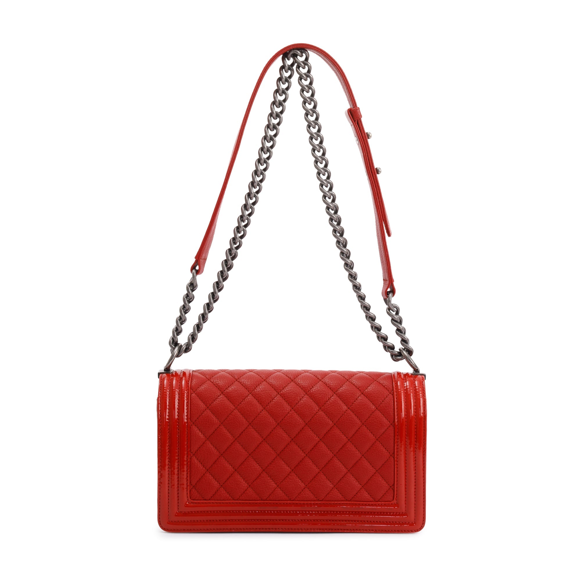 Chanel Medium Patent Leather Trimmed Boy Bag