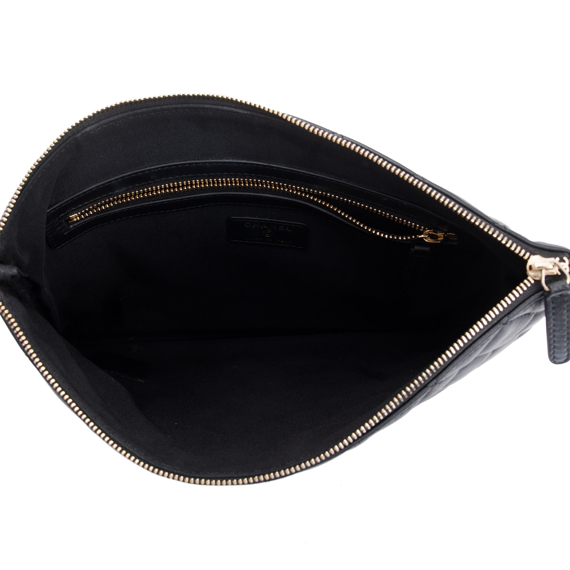 Chanel Medium Quilted Black Lambskin Leather O-Case Clutch