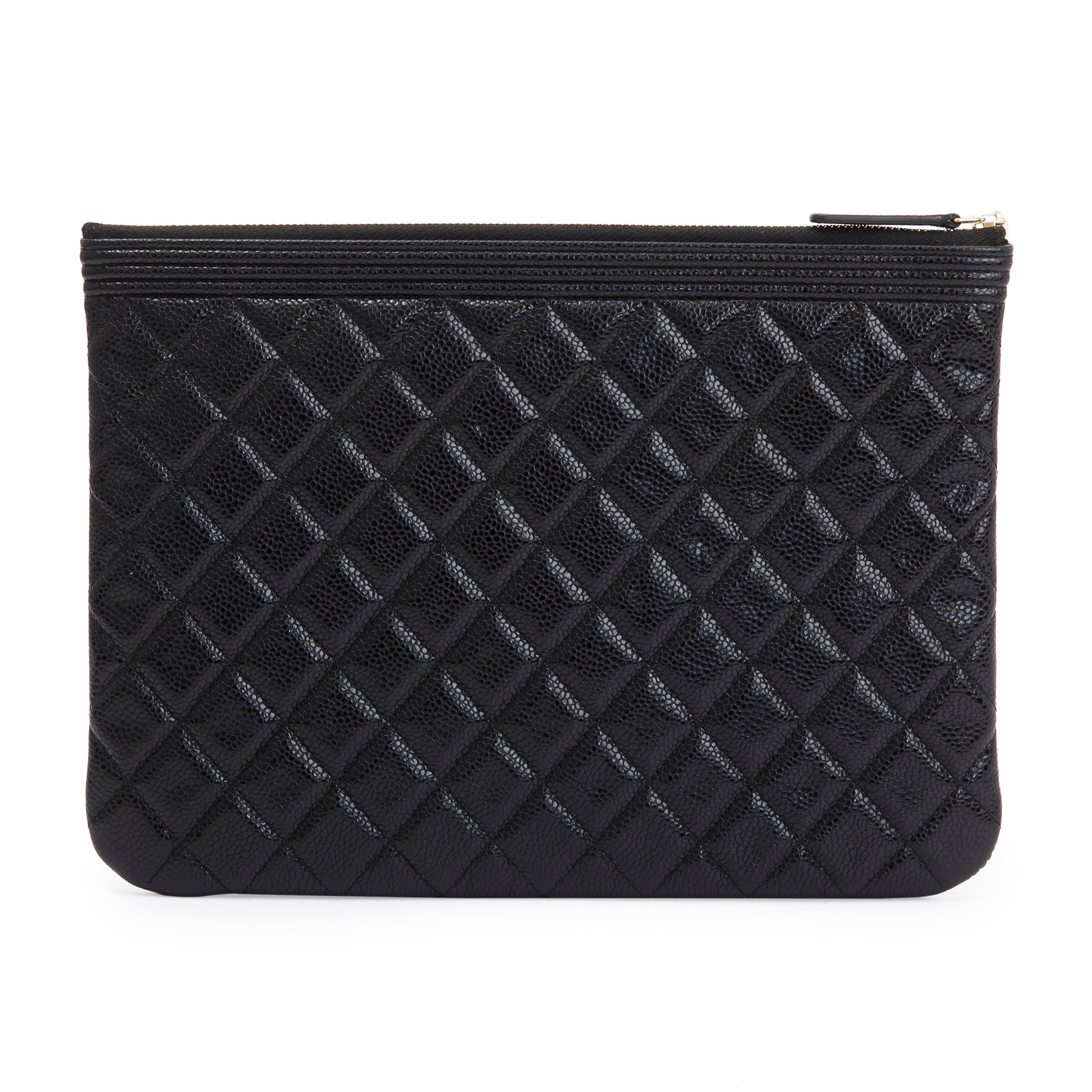 Chanel Medium Quilted Caviar Leather Boy O-Case Clutch w/ Box & Authenticity Card