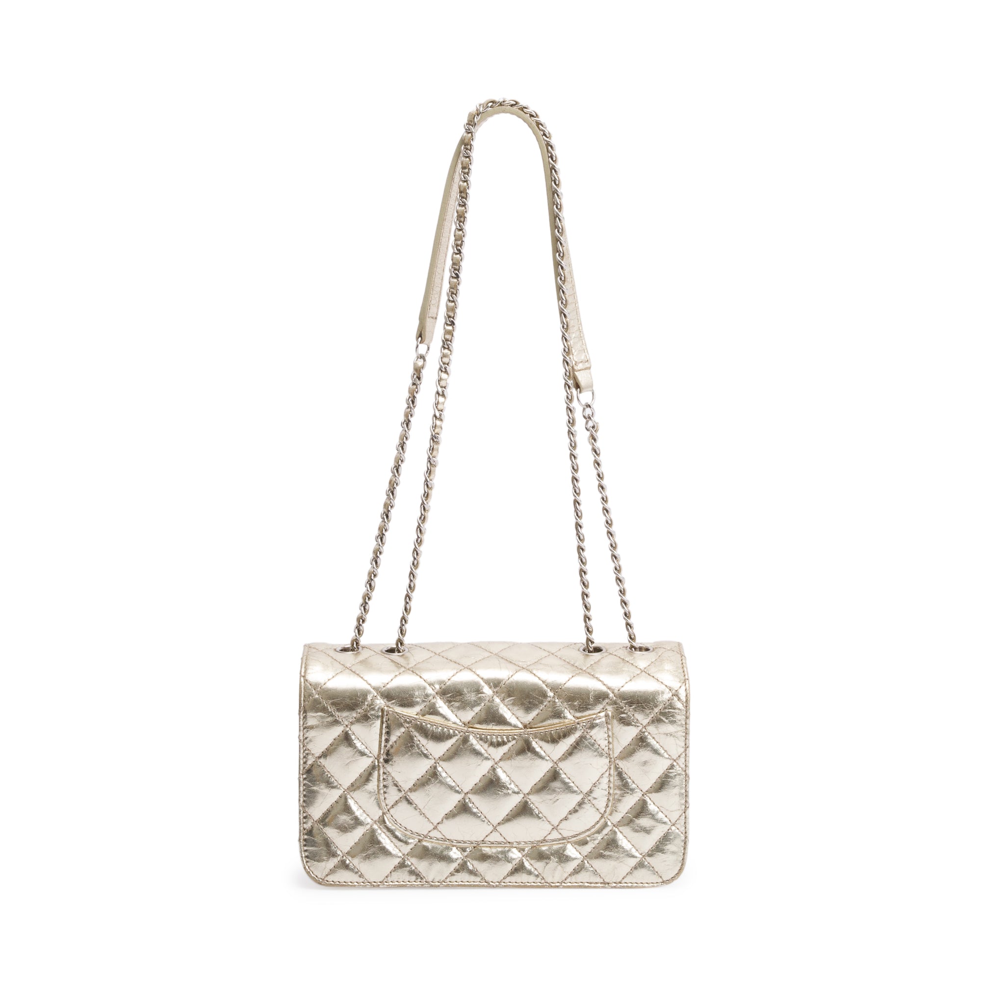 Chanel Metallic Gold Calfskin Leather Small Clams Pocket Flap Bag