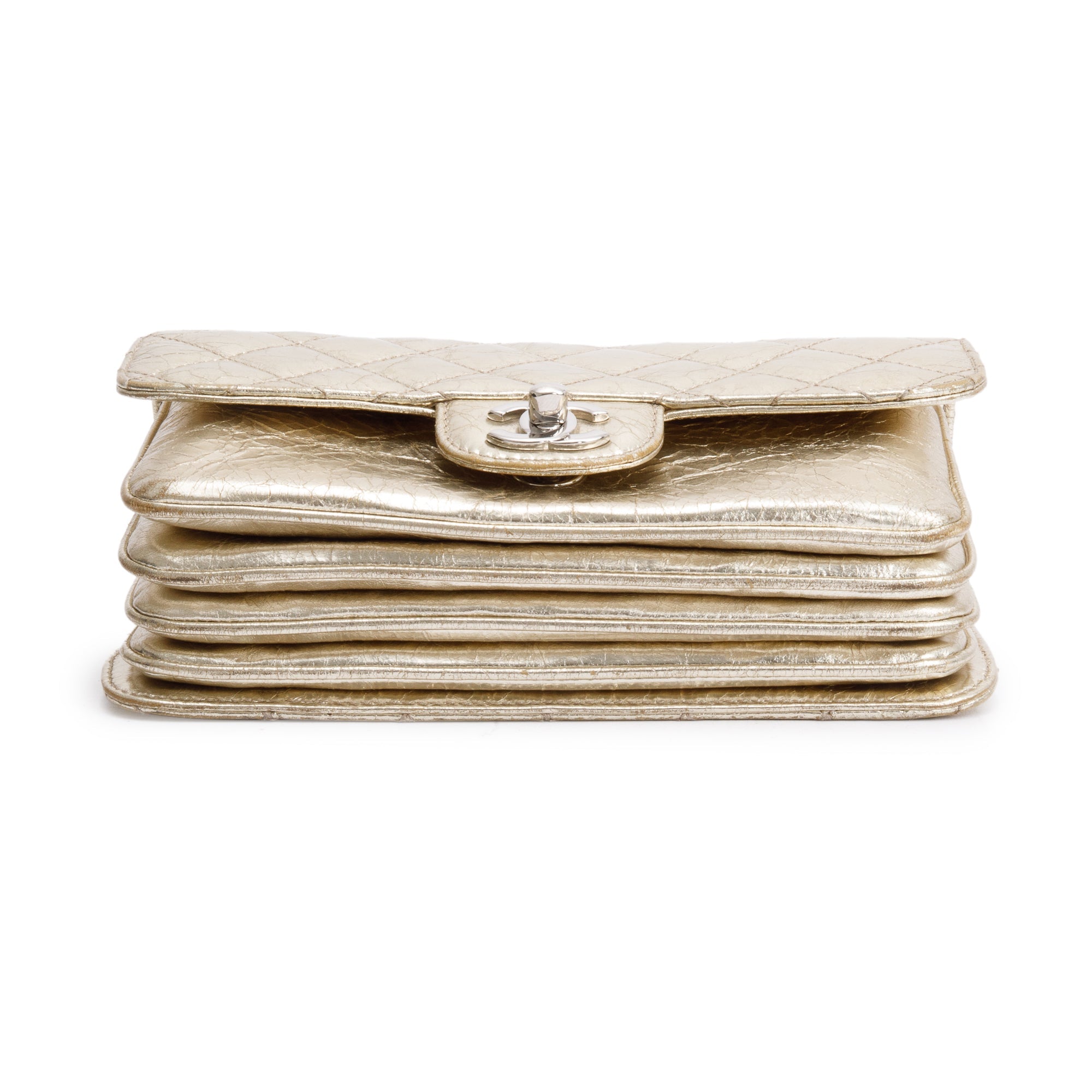 Chanel Metallic Gold Calfskin Leather Small Clams Pocket Flap Bag