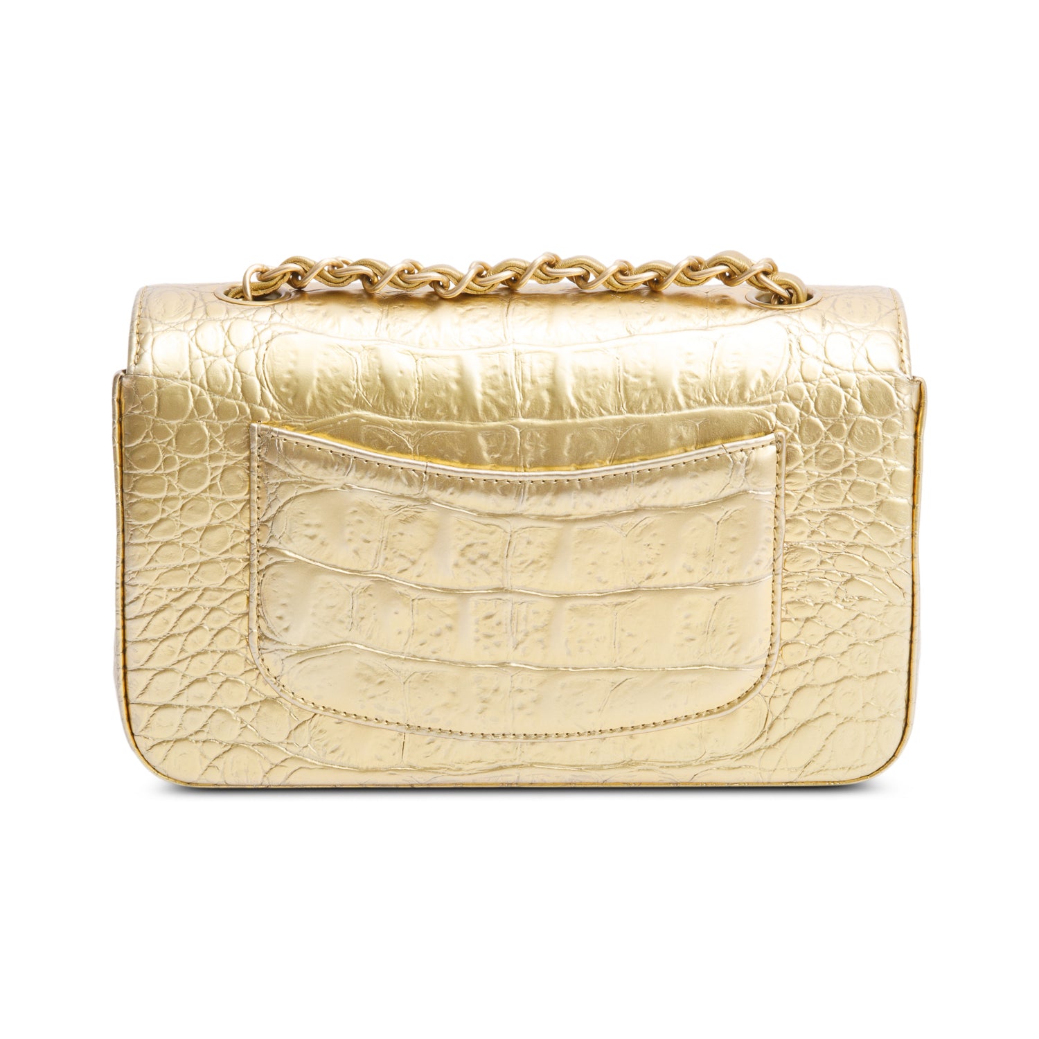 Chanel Metallic Gold Crocodile Embossed Calfskin Leather Classic Mini Rectangular Flap Bag w/ Box & Authenticity Card