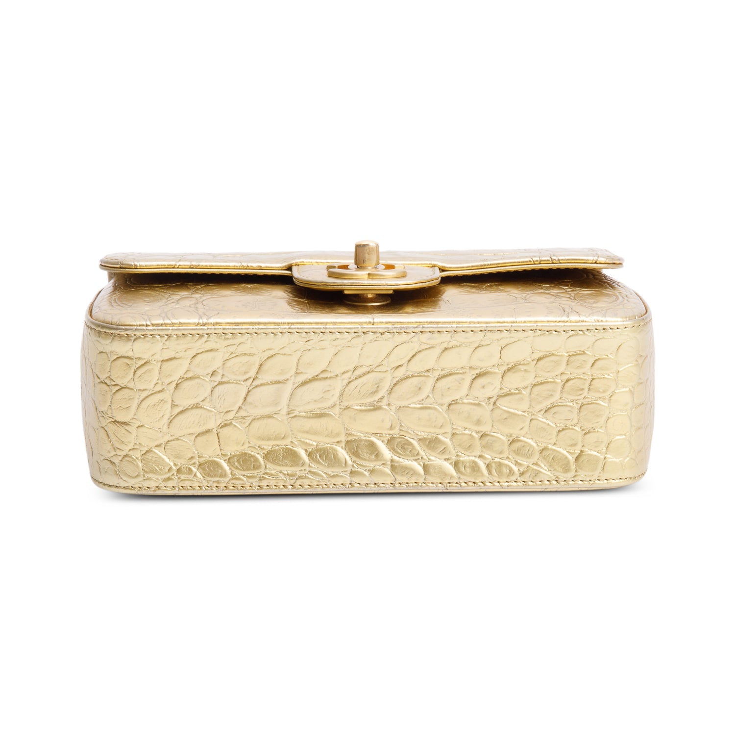 Chanel Metallic Gold Crocodile Embossed Calfskin Leather Classic Mini Rectangular Flap Bag w/ Box & Authenticity Card