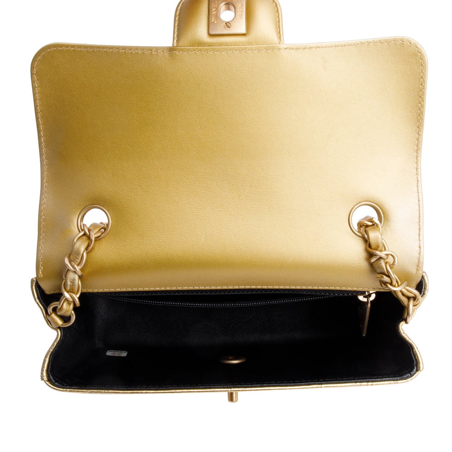 Chanel Metallic Gold Crocodile Embossed Calfskin Leather Classic Mini Rectangular Flap Bag w/ Box & Authenticity Card