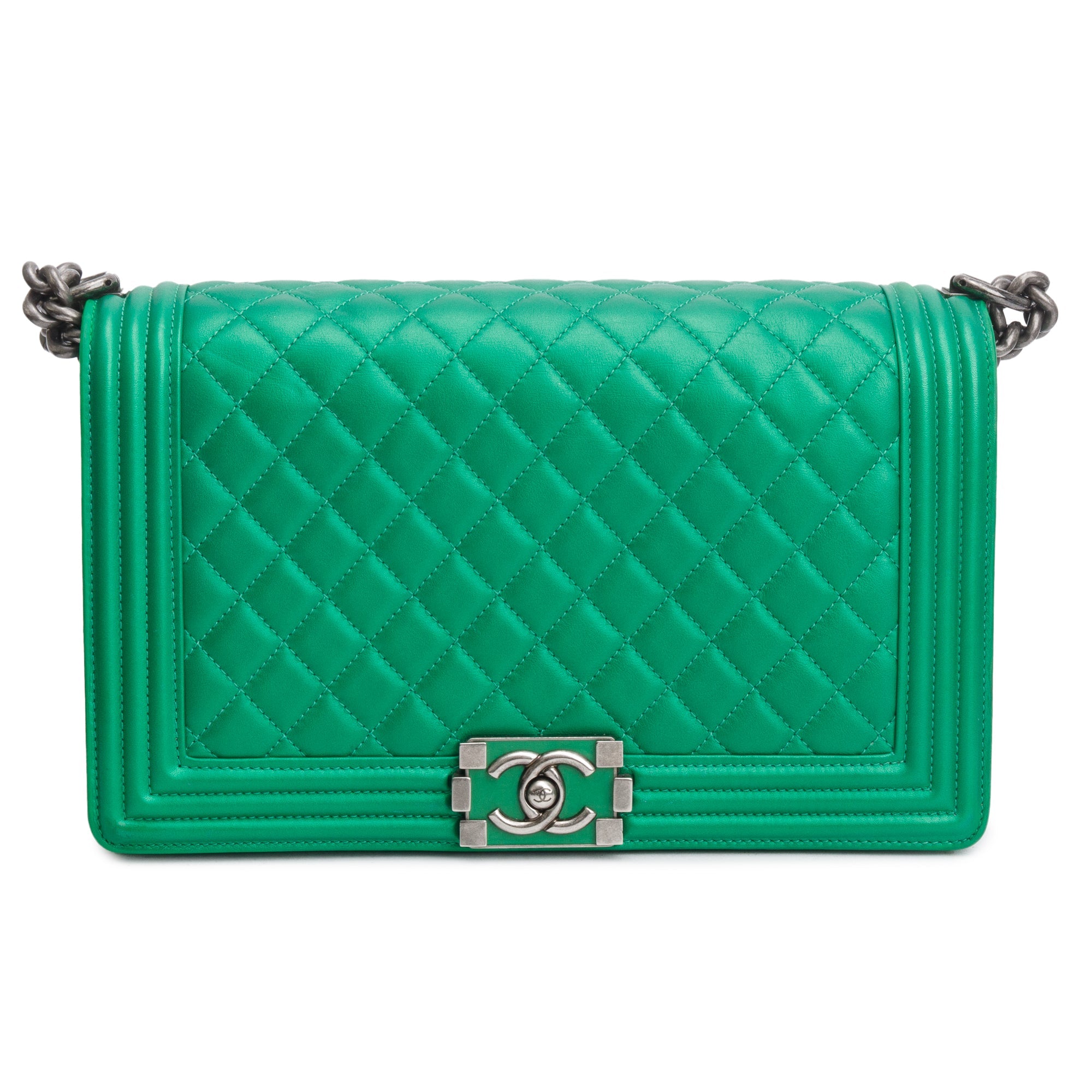 Chanel Metallic Green Quilted Calfskin Leather New Medium Boy Bag