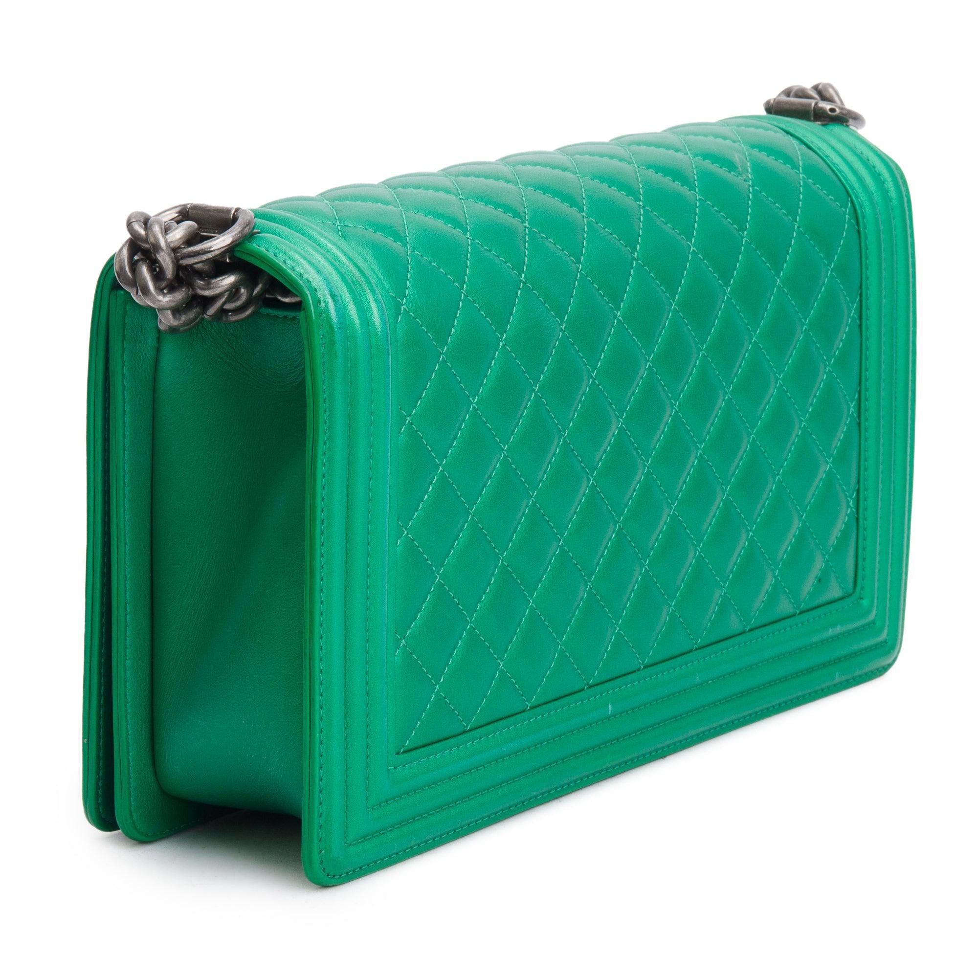 Chanel Metallic Green Quilted Calfskin Leather New Medium Boy Bag