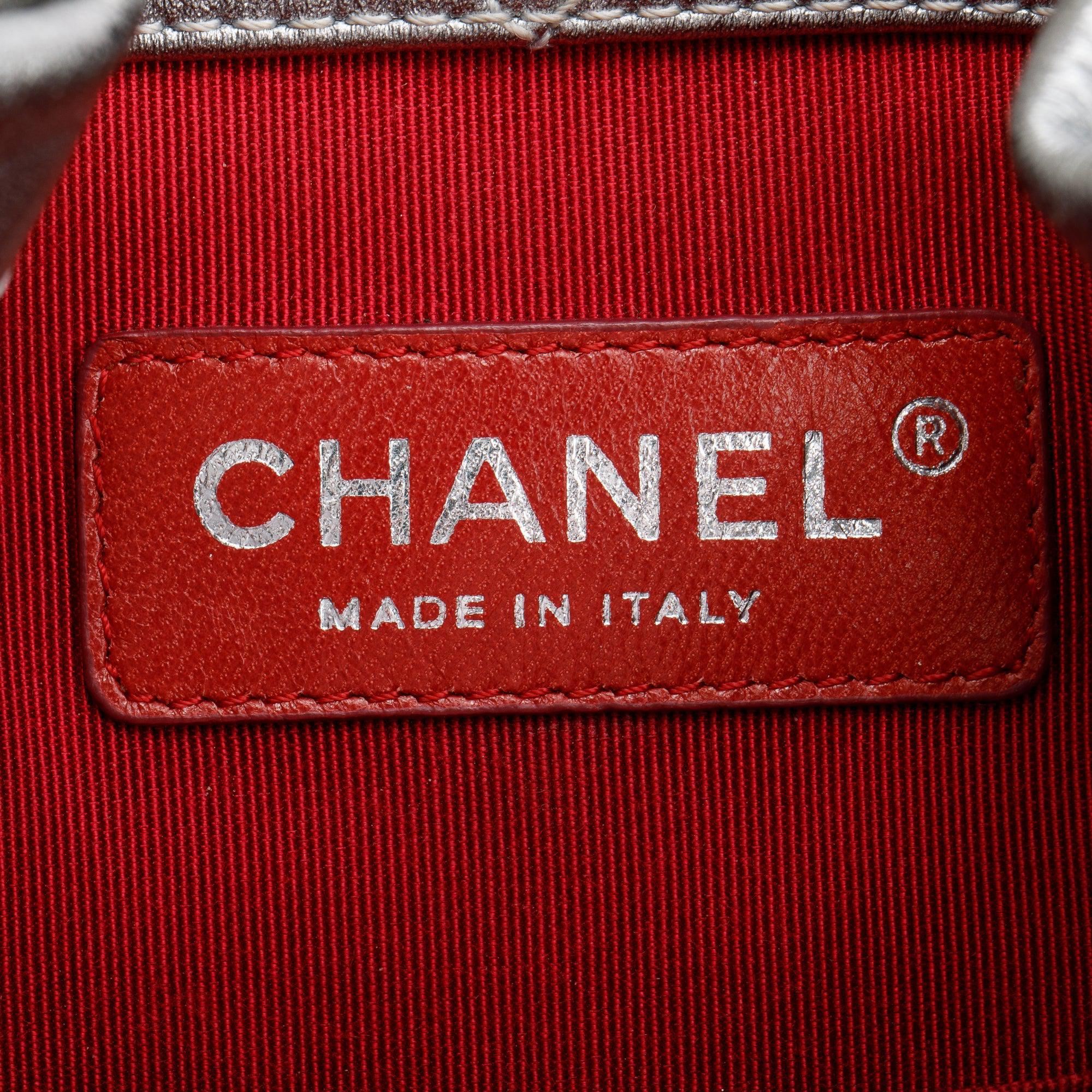 Chanel Metallic Silver Aged Calfskin Leather Small Gabrielle Backpack w/ Authenticity Card