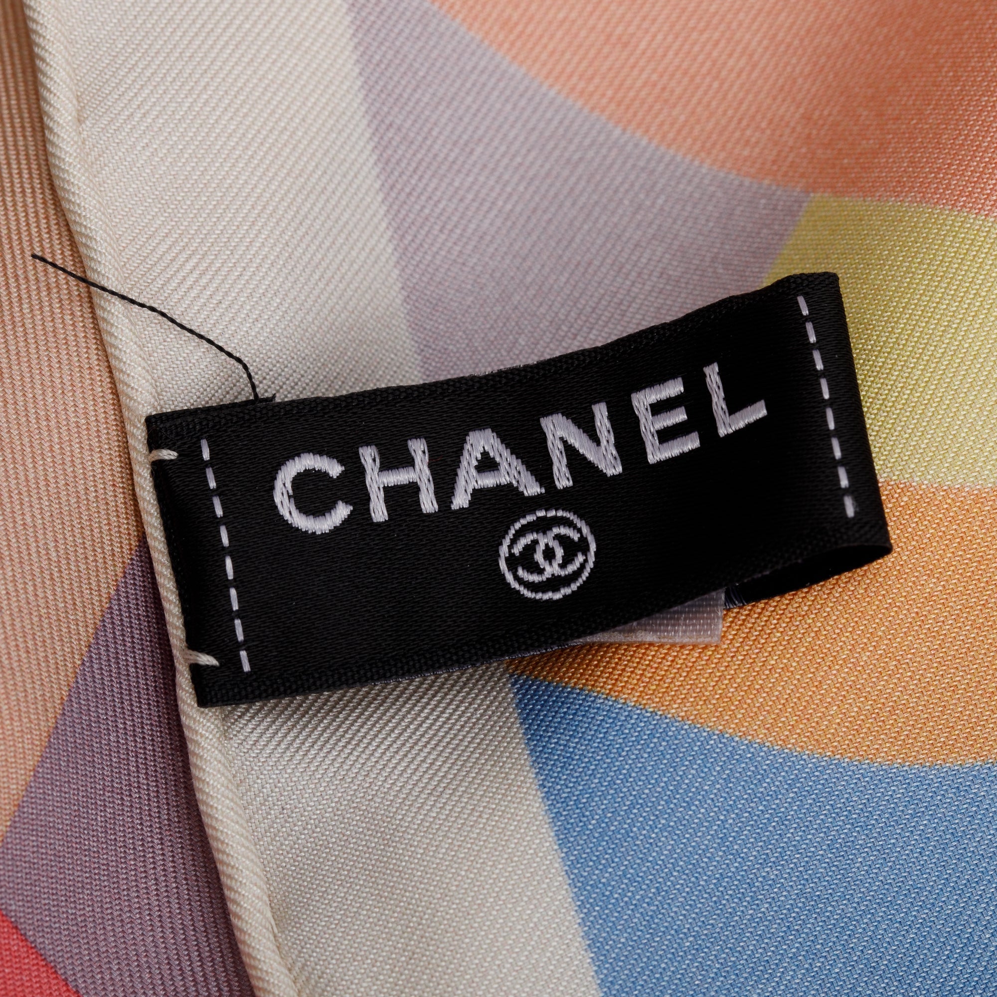 Chanel Multicolor Logo Print Silk Square Scarf w/ Box