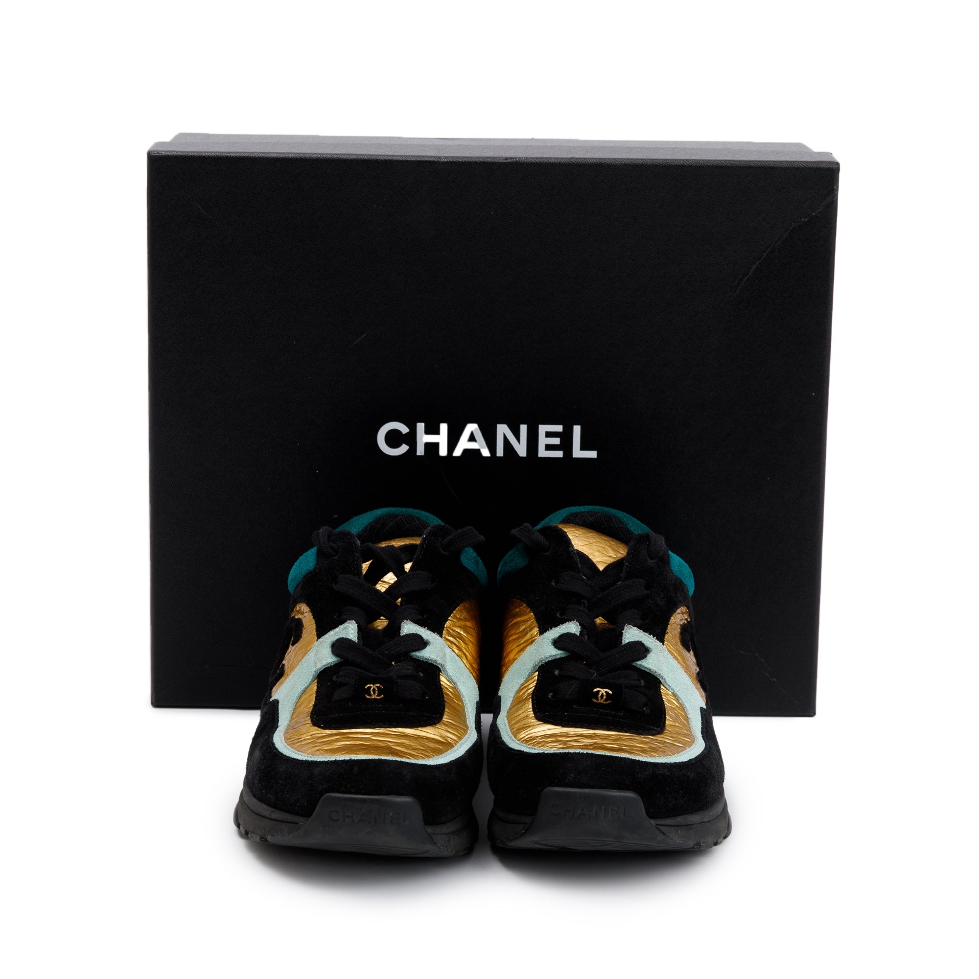 Chanel Multicolor Suede, Calfskin & Fabric CC Logo Low-Top Sneakers, Size 37 w/ Box & Receipt