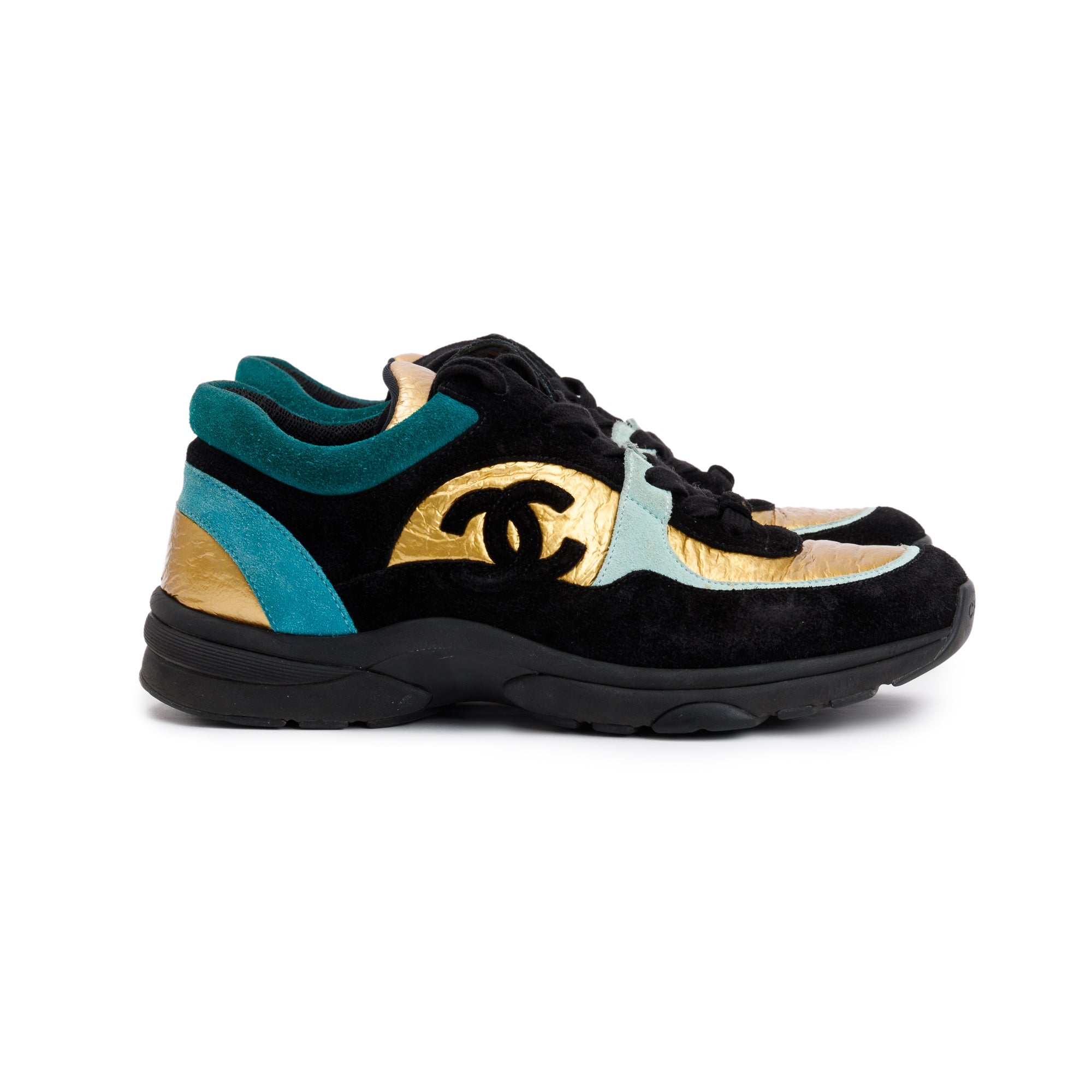 Chanel Multicolor Suede, Calfskin & Fabric CC Logo Low-Top Sneakers, Size 37 w/ Box & Receipt