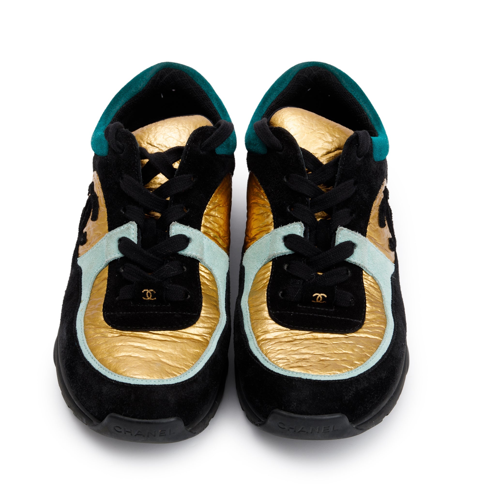 Chanel Multicolor Suede, Calfskin & Fabric CC Logo Low-Top Sneakers, Size 37 w/ Box & Receipt