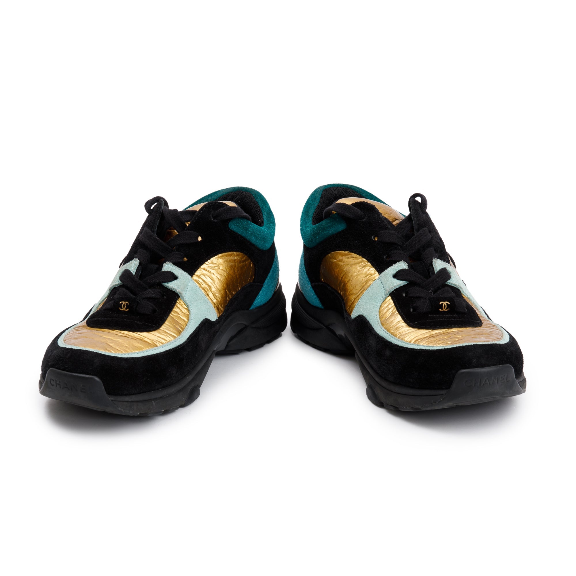 Chanel Multicolor Suede, Calfskin & Fabric CC Logo Low-Top Sneakers, Size 37 w/ Box & Receipt