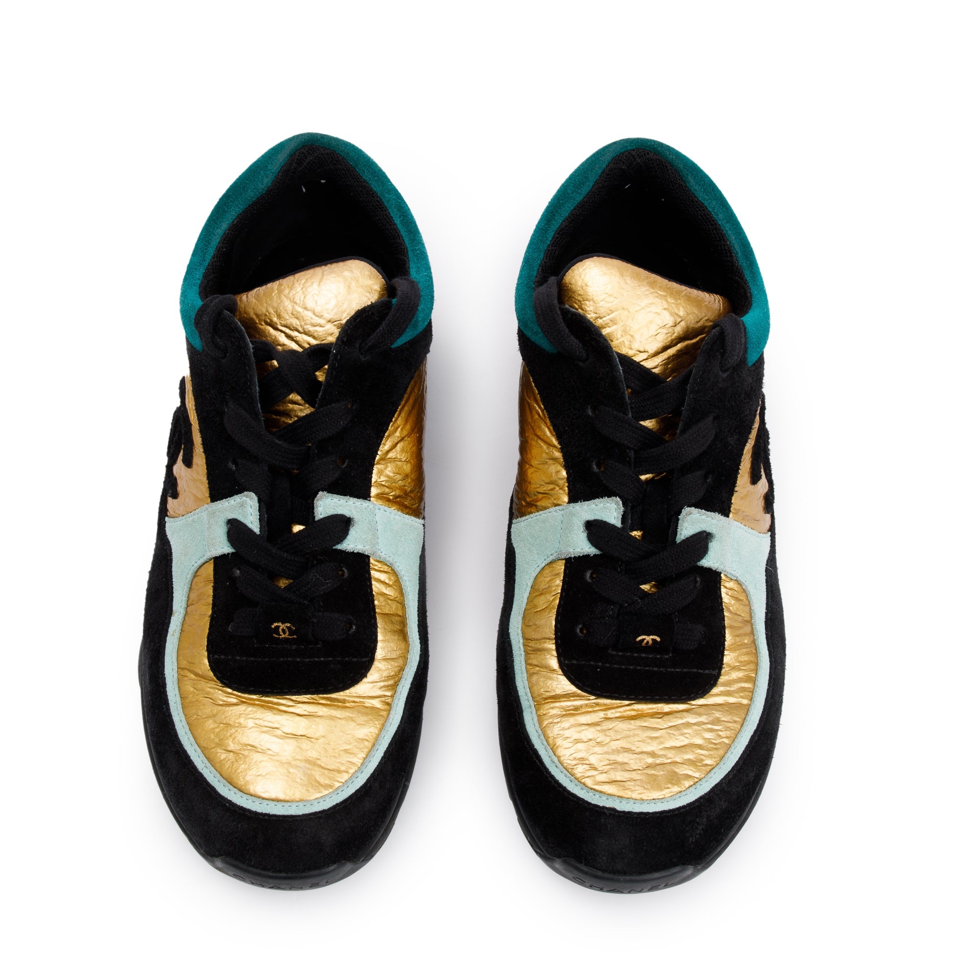 Chanel Multicolor Suede, Calfskin & Fabric CC Logo Low-Top Sneakers, Size 37 w/ Box & Receipt