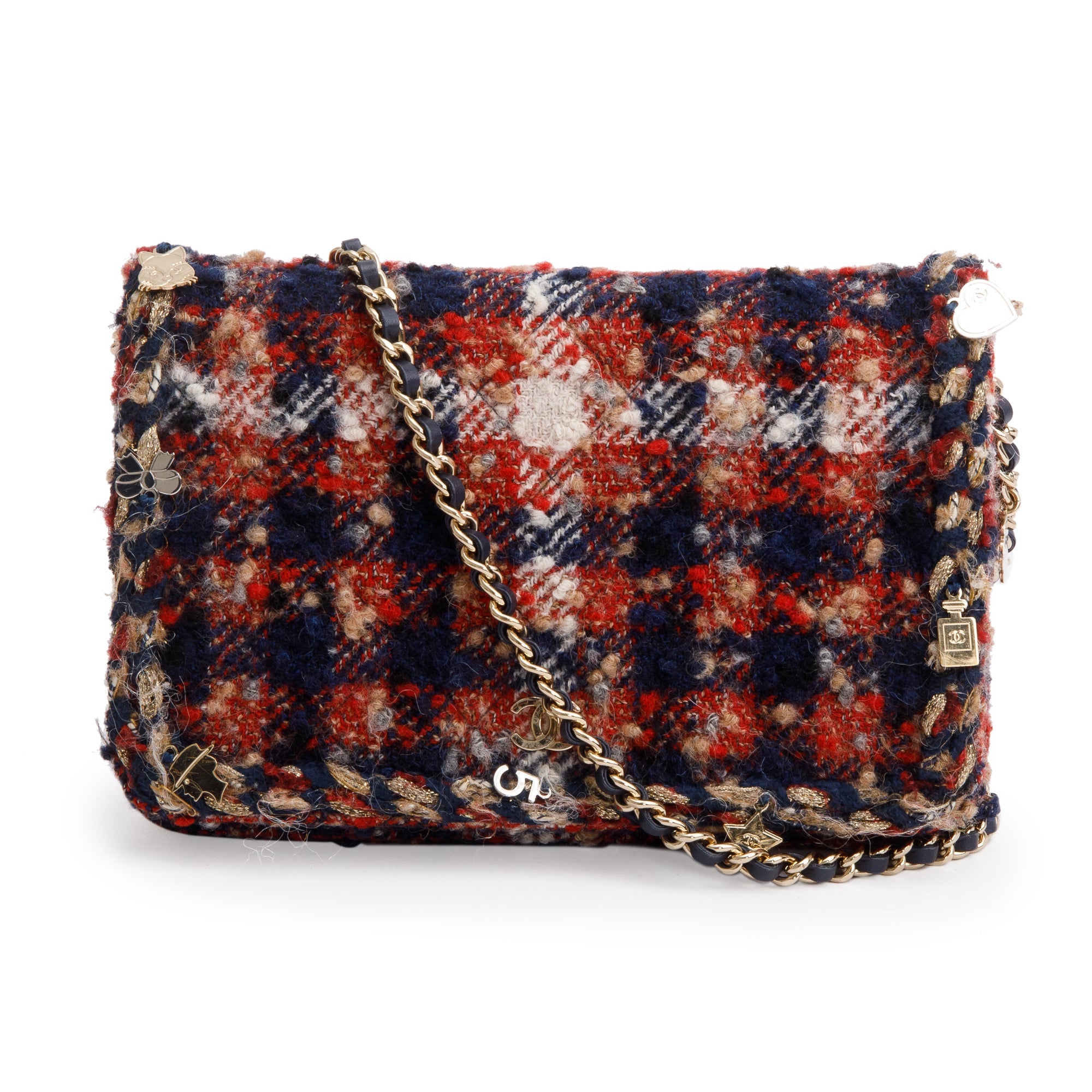 Chanel Multicolor Tweed Charms Wallet On Chain w/ Authenticity Card