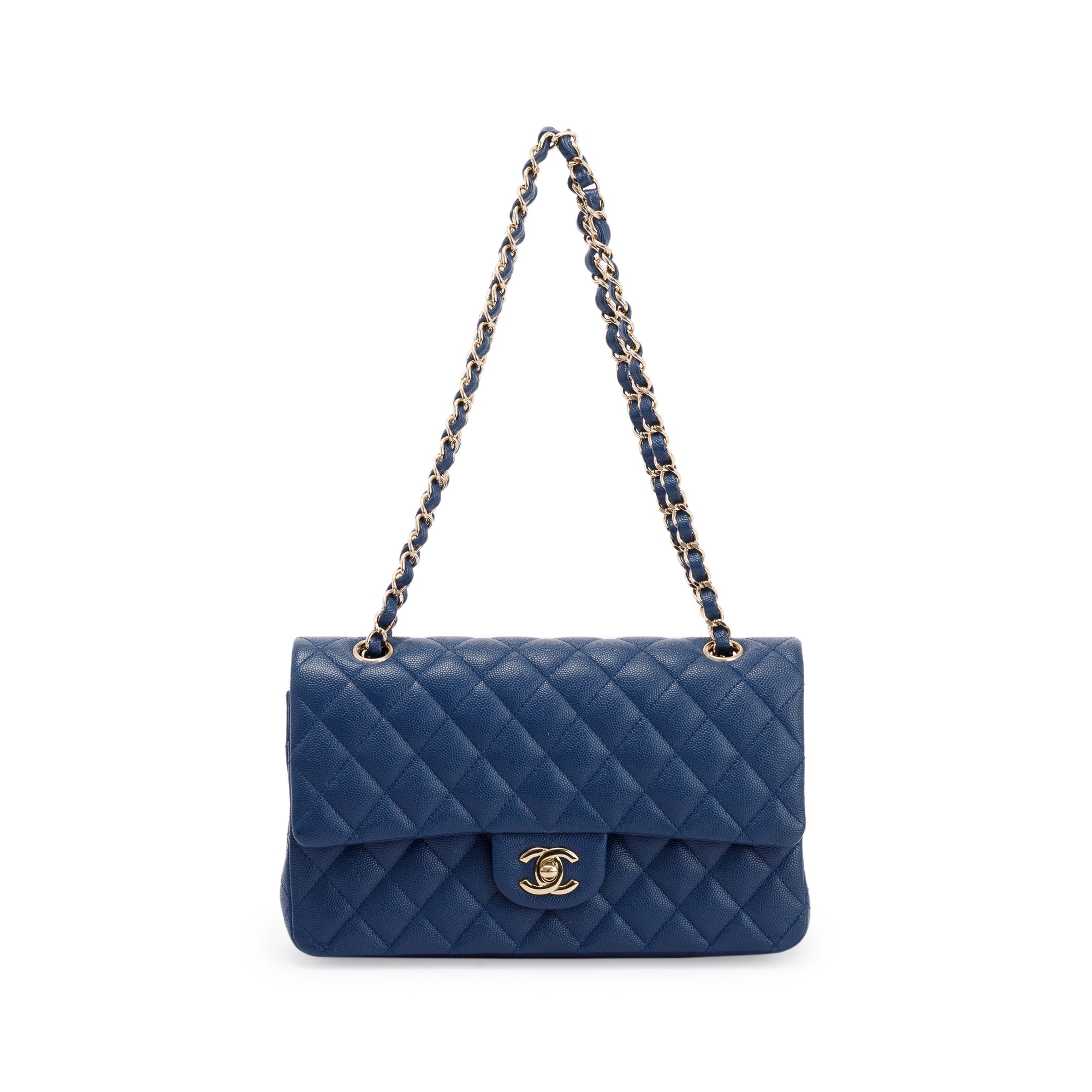 Chanel Navy Blue Classic Medium Double Flap Bag w/ Box & Receipt